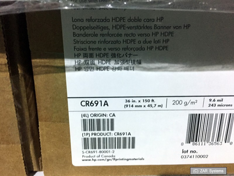 36″ HP CR691A HDPE Banner Papier doppelseitig verstärkt 200 g/m2, 45.7m Paper