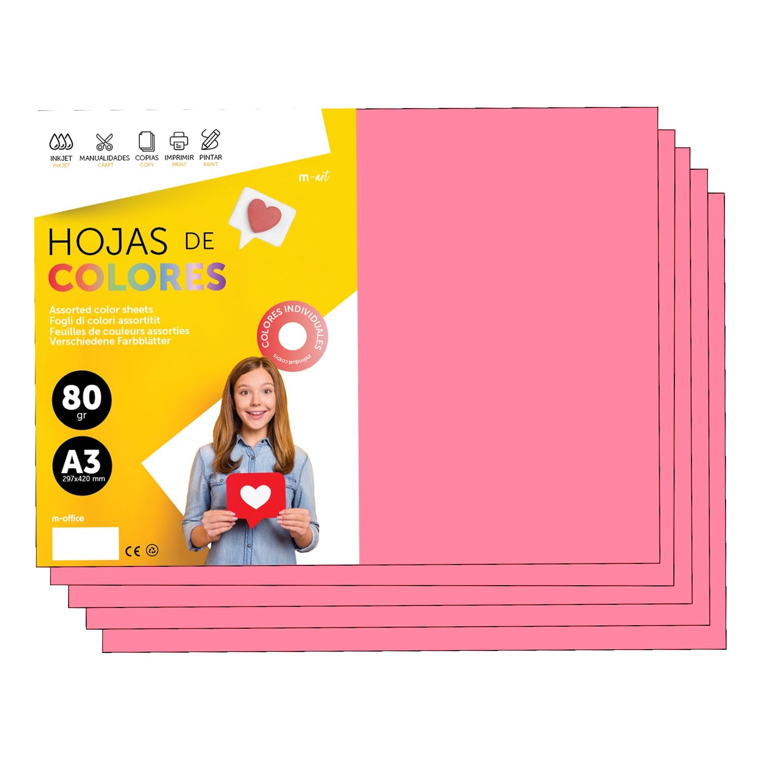 Colourful Paper A3 80g for Printers & Crafts, Coloured Sheets for Kids, Creat…