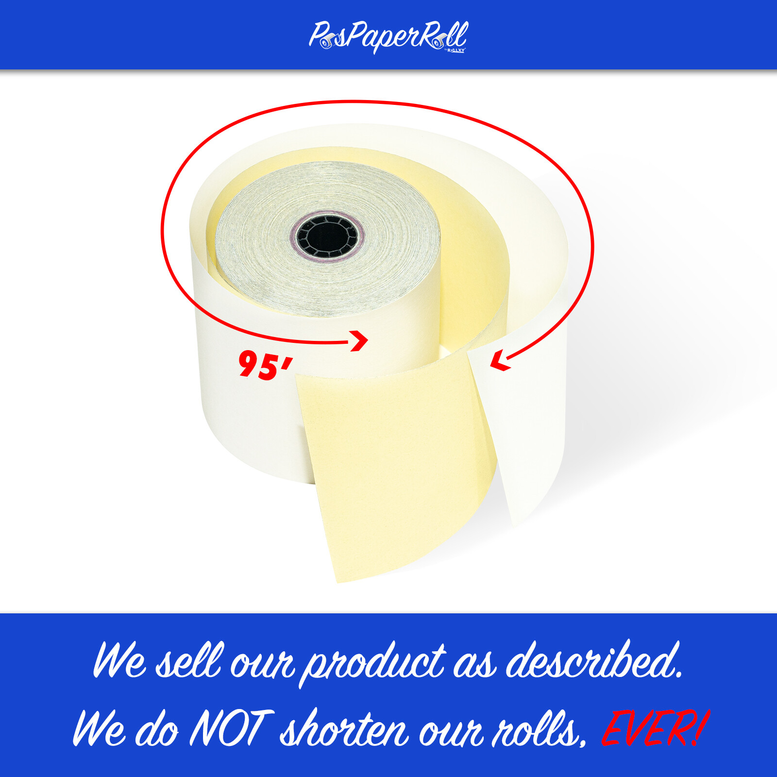 (50)-3 “x 95′- 2-PLY CARBONLESS REGISTER-KITCHEN-RECEIPT POS PAPER ROLLS-USA