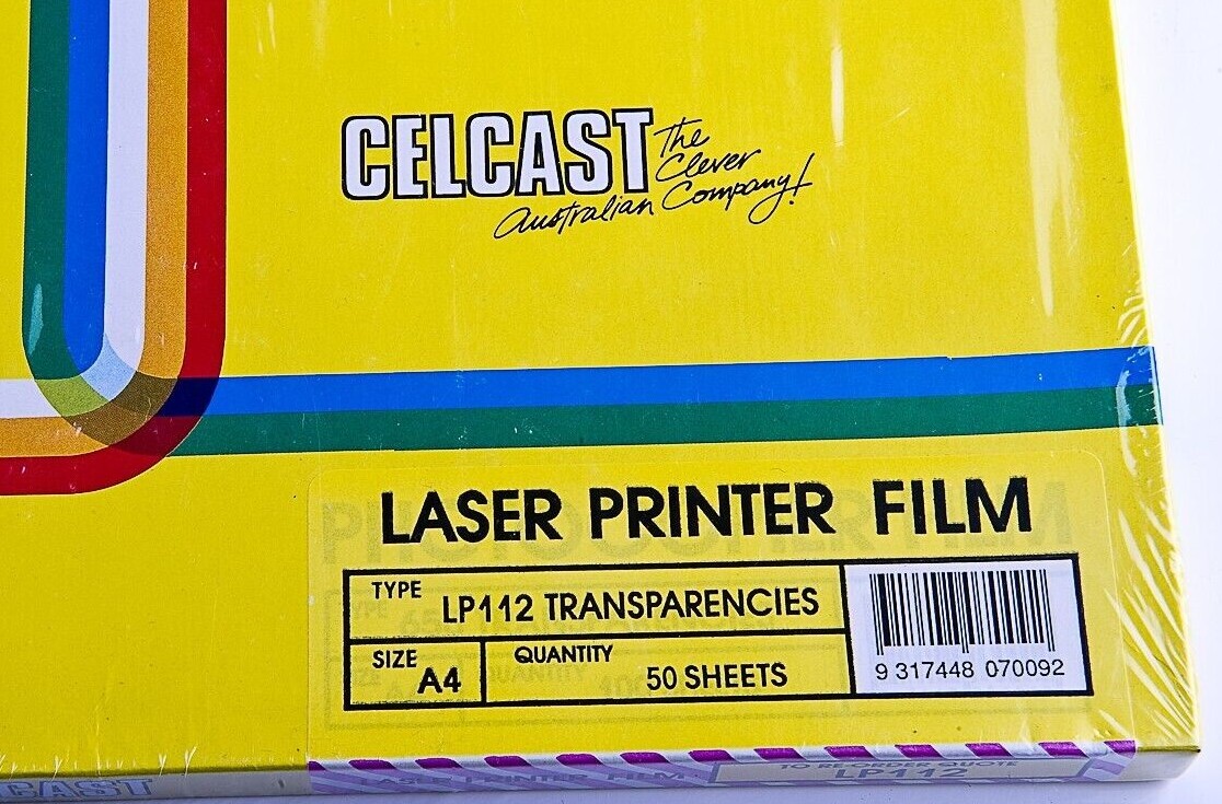 Celcast Australian Laser Printer Film LP112 Transparencies A4 50 Sheets Sealed