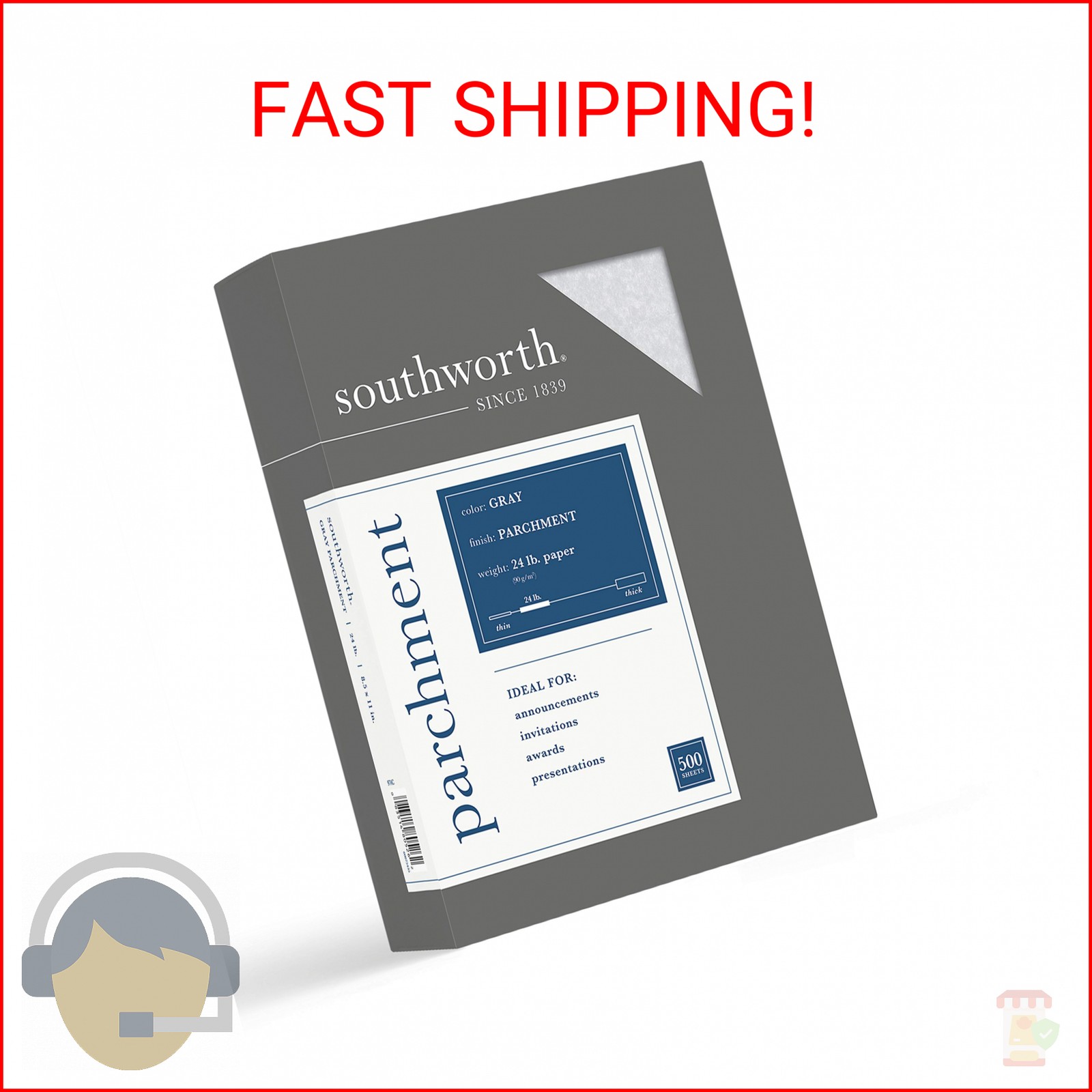 Southworth 974C Parchment Specialty Paper Gray 24 lb. 8 1/2 x 11 500/Box