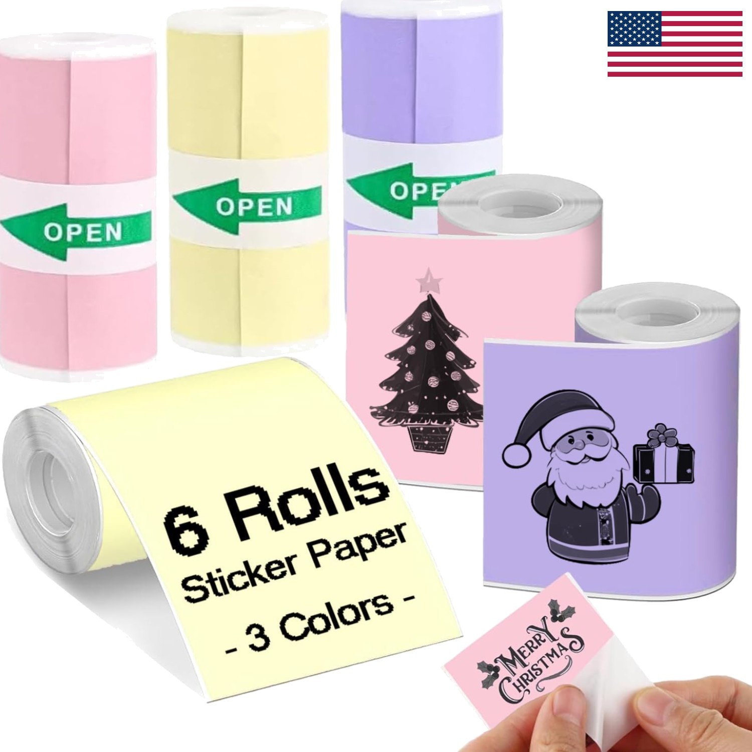 6 Rolls Colored Thermal Printer Paper – Self-Adhesive for DIY Crafts & Labeling