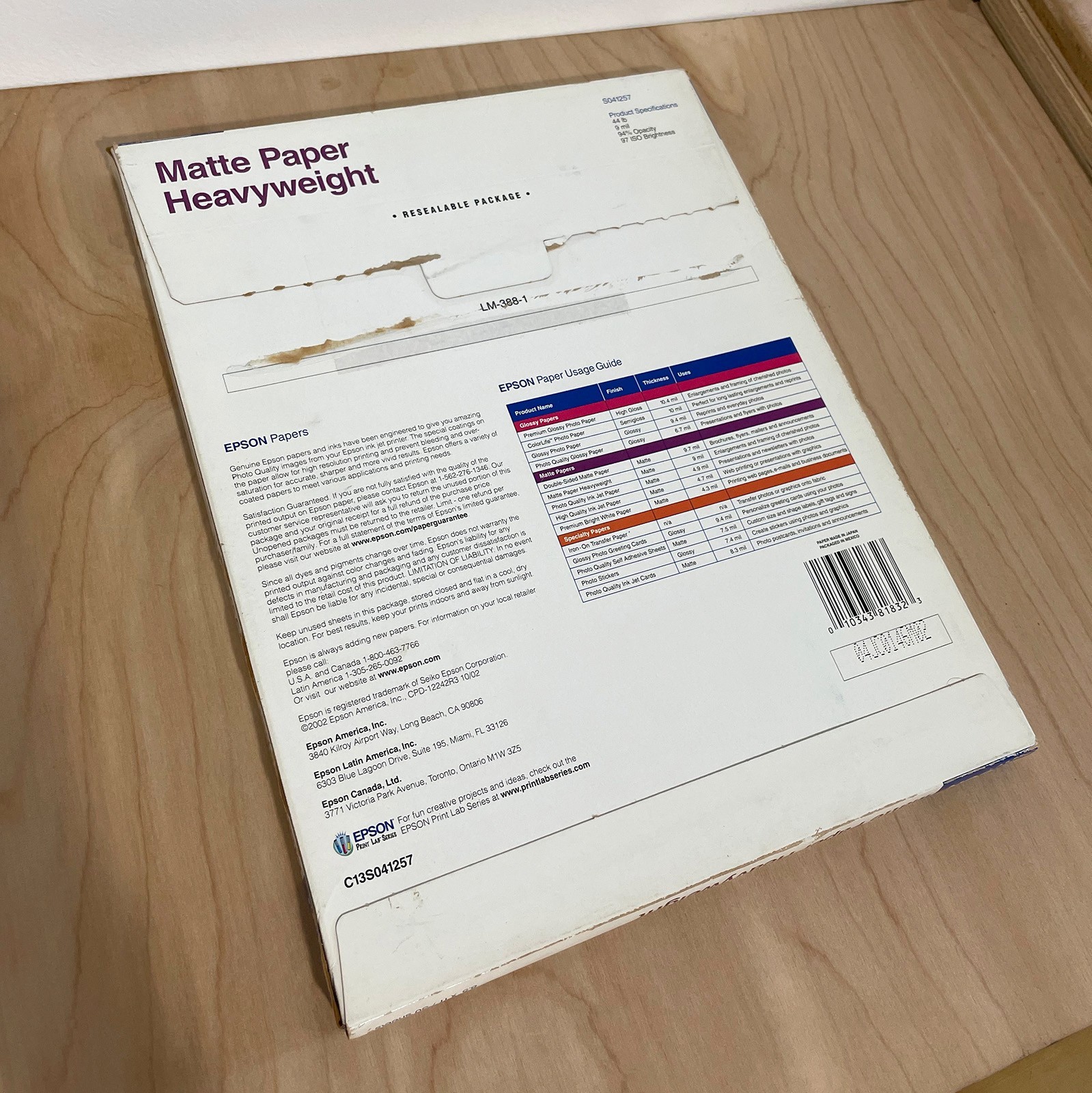 Epson – S041257 Presentation Paper – Matte – 8-1/2″x11″ – 50 pcs – Heavyweight