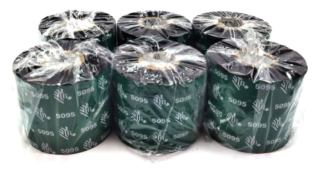 Zebra 5095 Resin Ribbons 60mm x 45M Black 05095BK06045 Genuine OEM – 6 Rolls