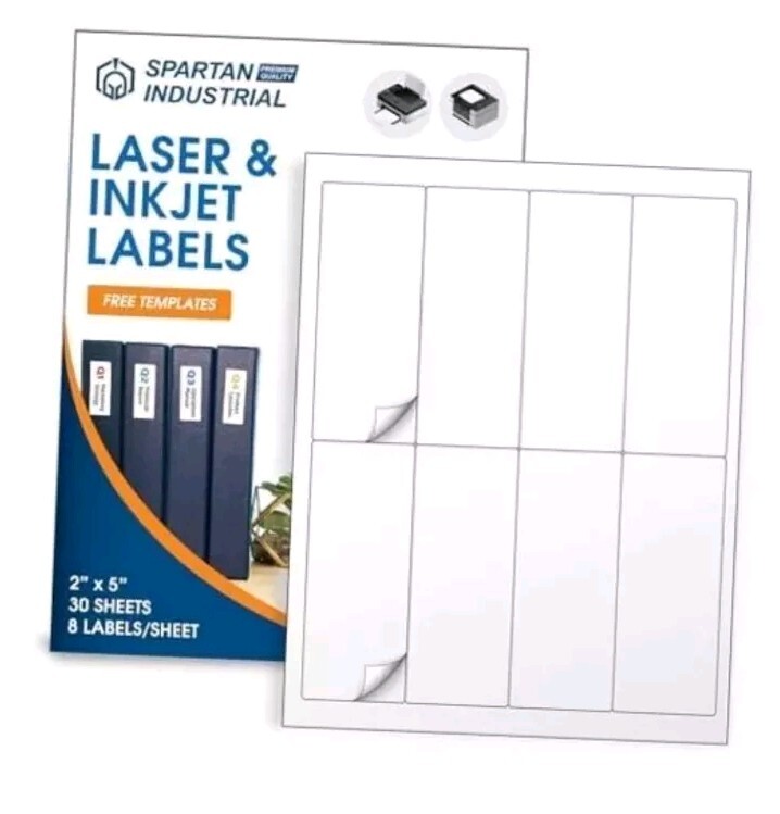 Printable Laser and Inkjet Labels – White Sticker Labels – 2″ X 5″ 30 Sheets