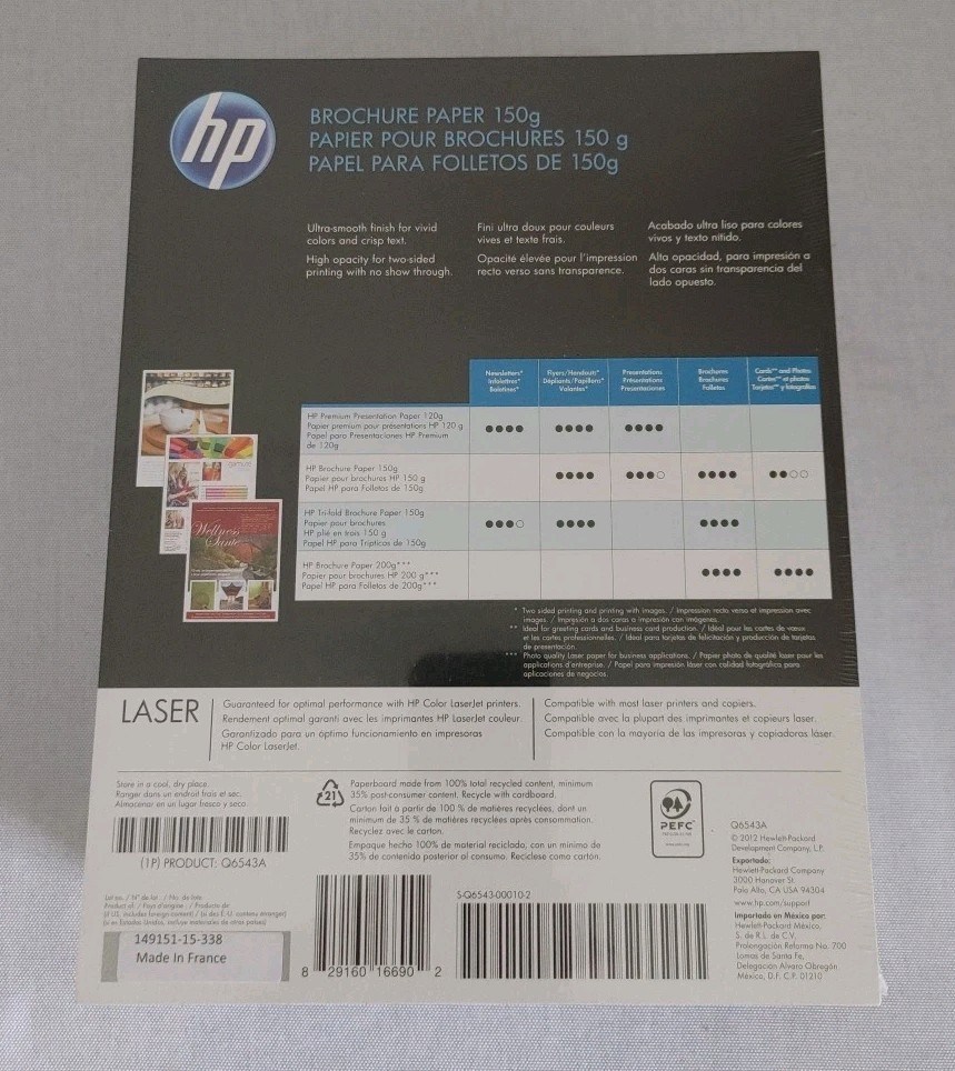 Lot Of 4 HP Laser Brochure Paper 150g Q6543A 150 sheets 40lb 150g/m2, Matte