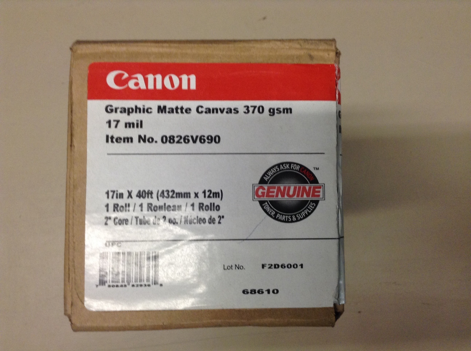 Canon Graphic Matte Canvas 17in x 40ft – #0826V690