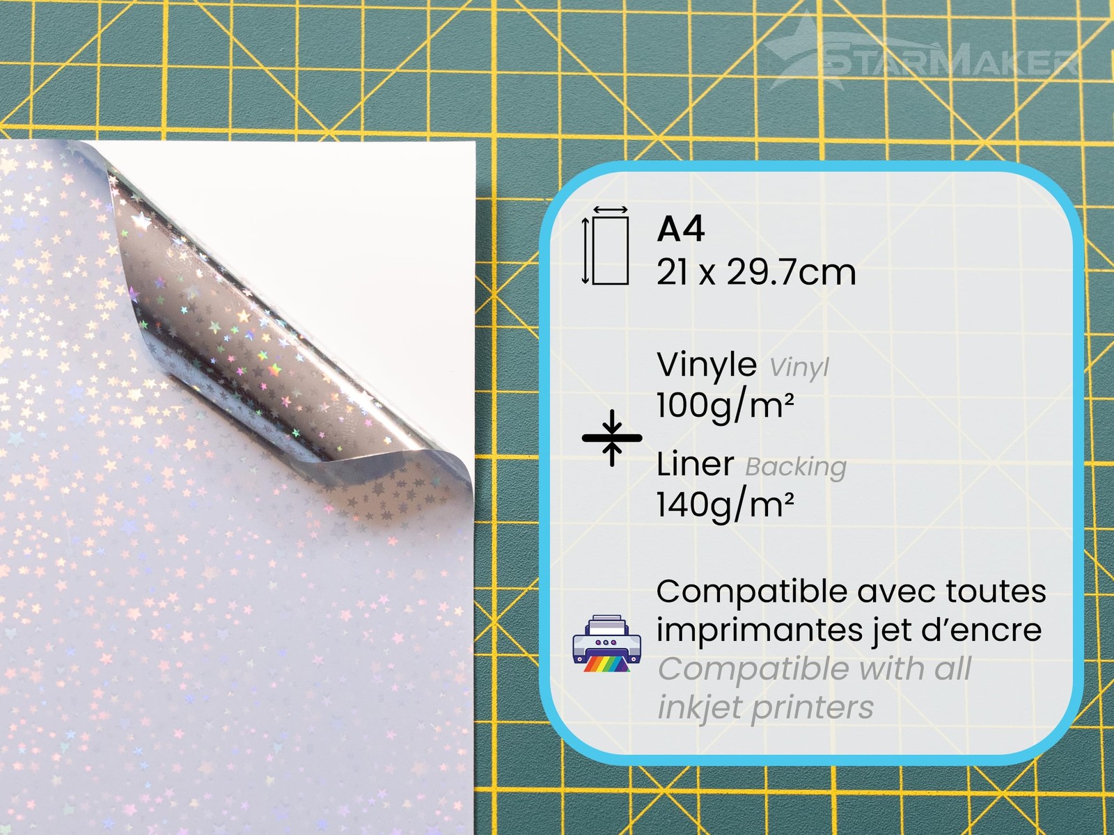 A4 x 10 Sheets Self Adhesive Vinyl Wrap Holographic Vinyl with Plastic Li…