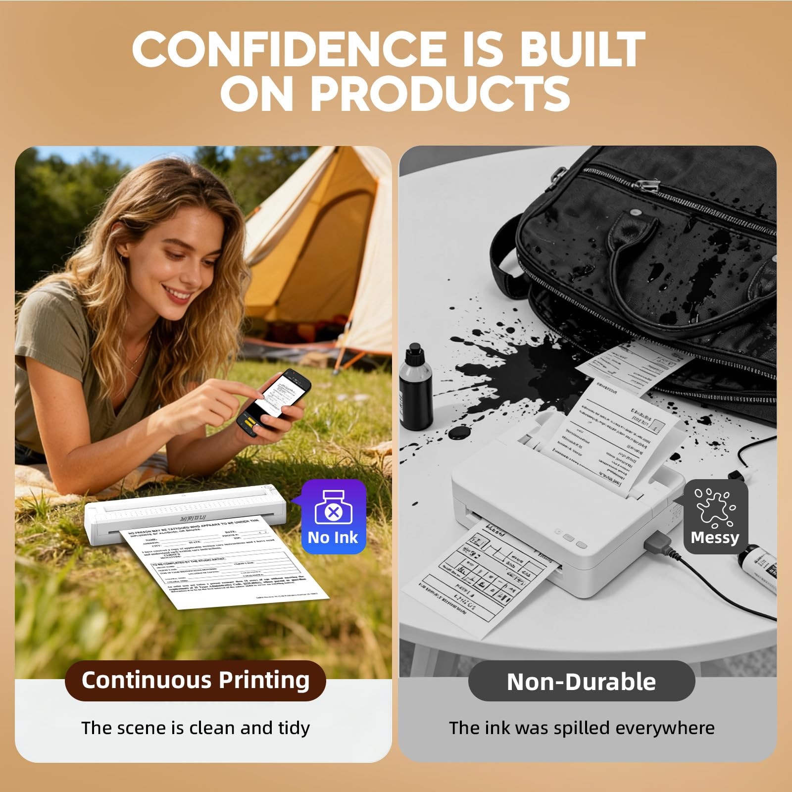 YIRIGUI Portable Wireless Inkless Printer for Home Travel, M9 short, Black