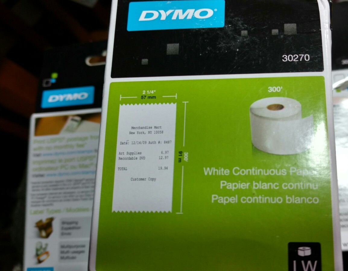 3 –DYMO 30270 Receipt Paper Tape, 2 1/4-inch, White, 300-foot Roll