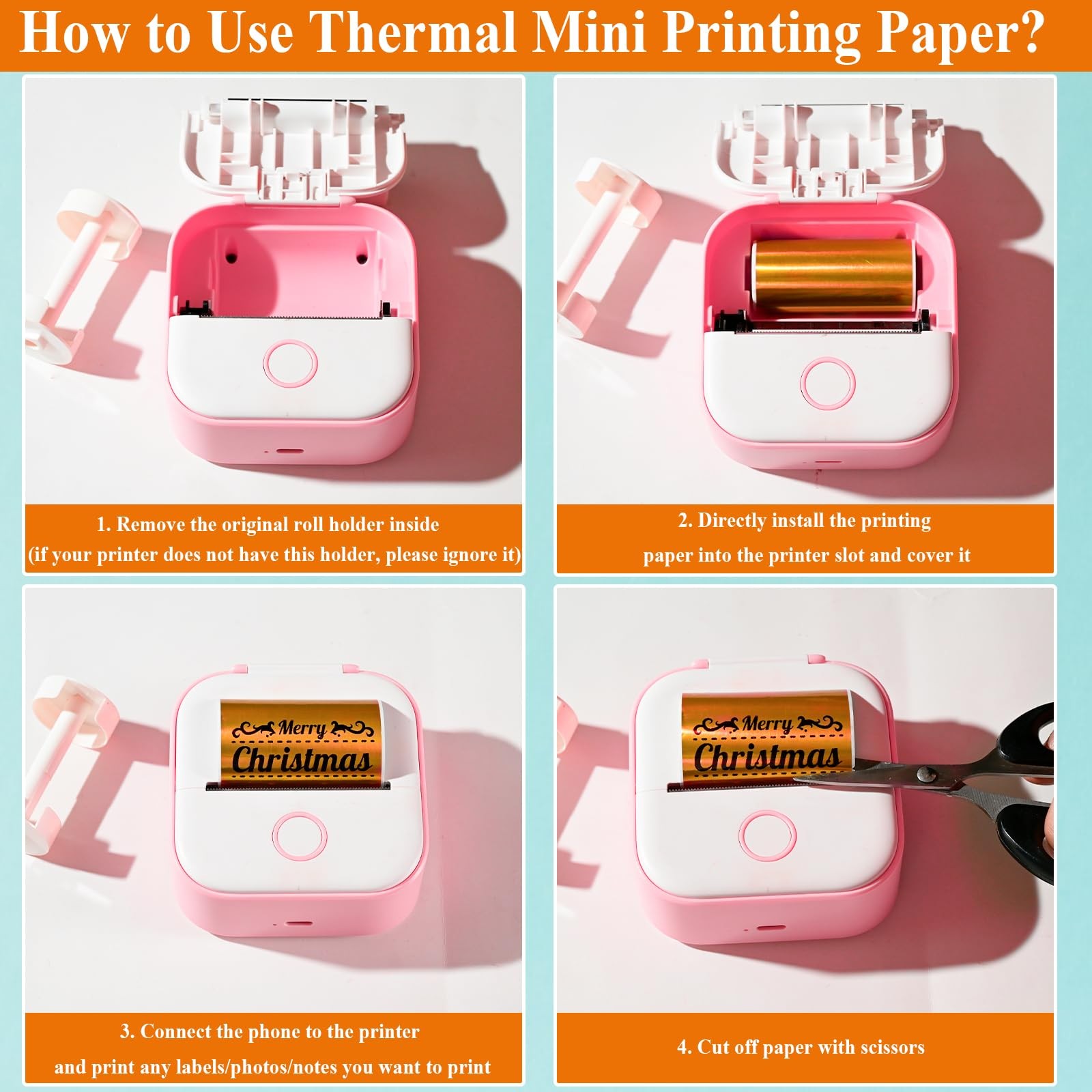 8 Pack Mini Printer Roll – Holographic Pink/Blue/Silver/Gold + 3 White + 1 Cl…