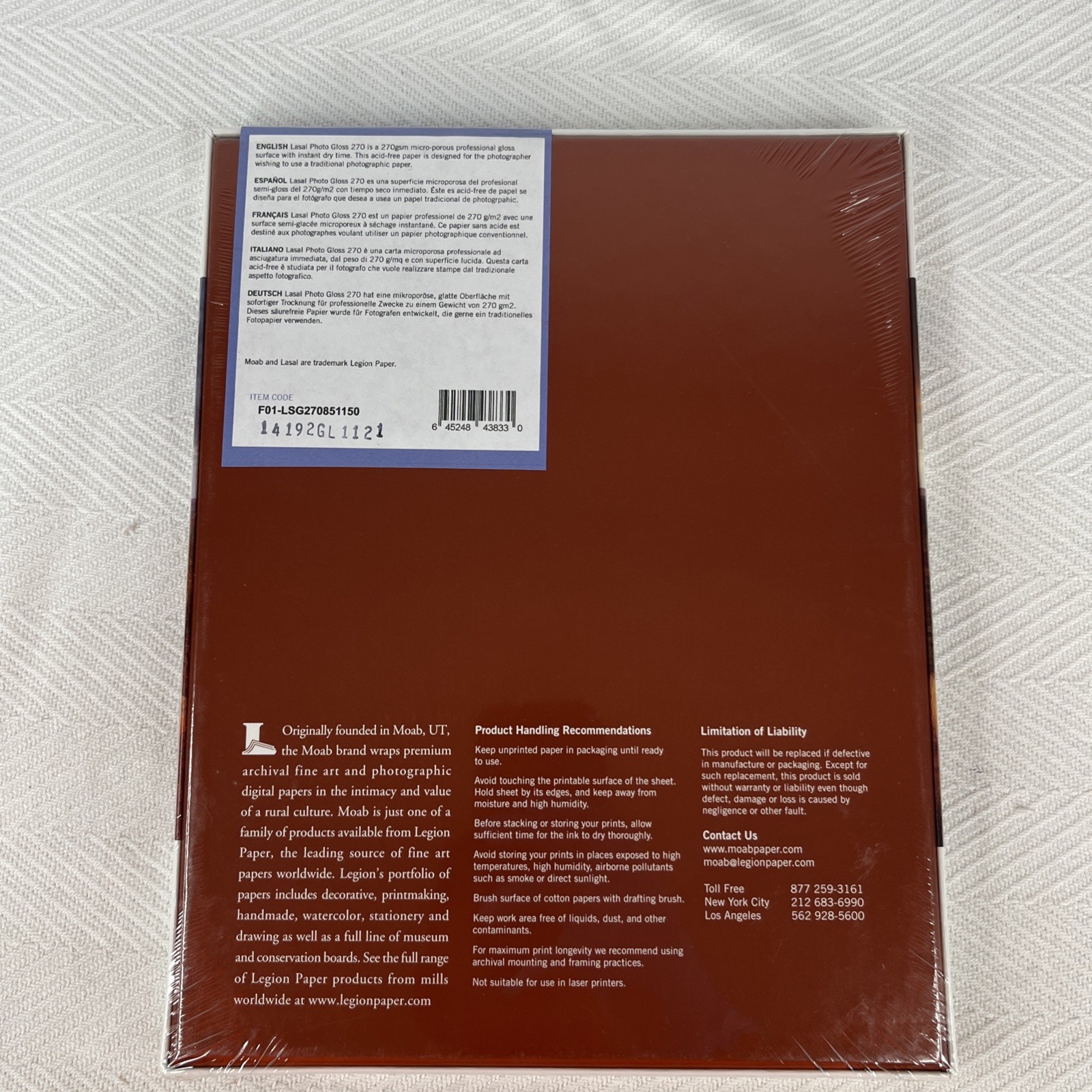 MOAB By Legion Paper Lasal Photo Gloss 270 8.5×11 50 Sheets 1 Sided