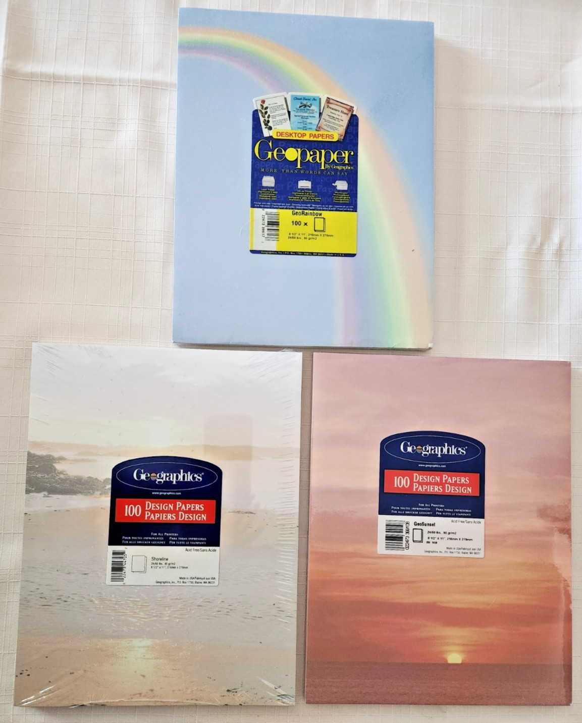 Geographics Design Paper: 3 Pkg Rainbow, Shoreline, Sunset 100 Sheets Each
