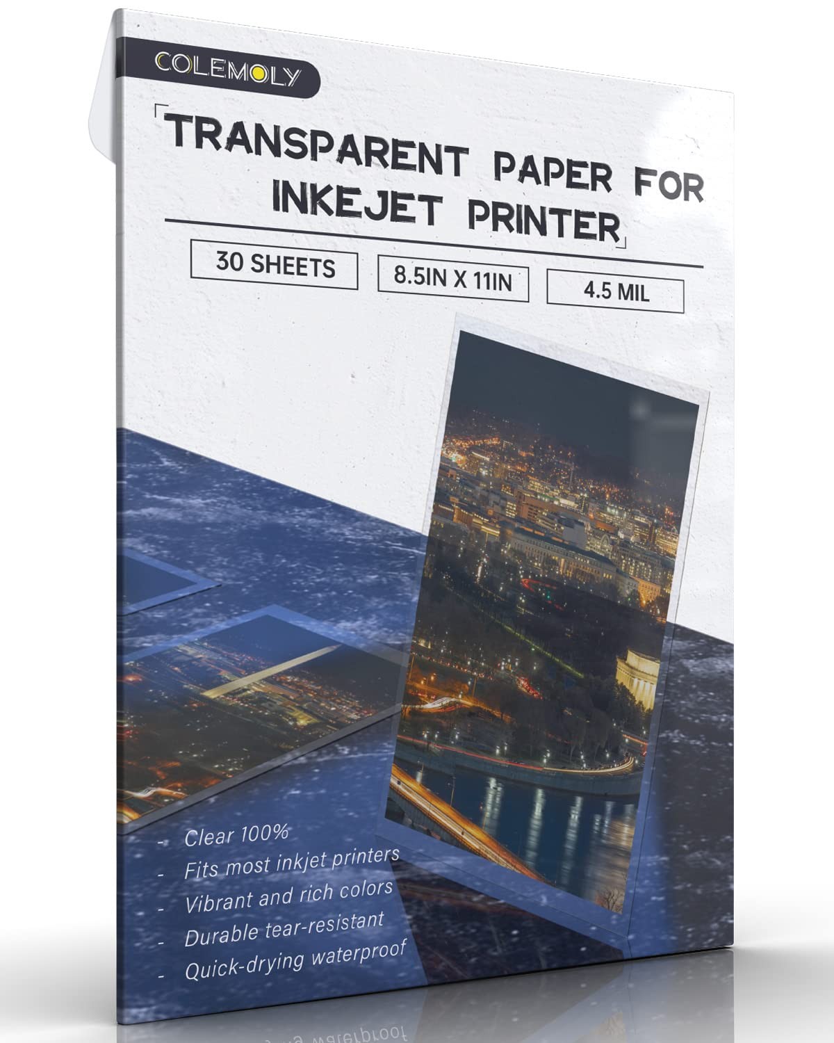 Colemoly Transparent Paper 30 Sheets Inkjet Transparency Film Inkjet Printer (10