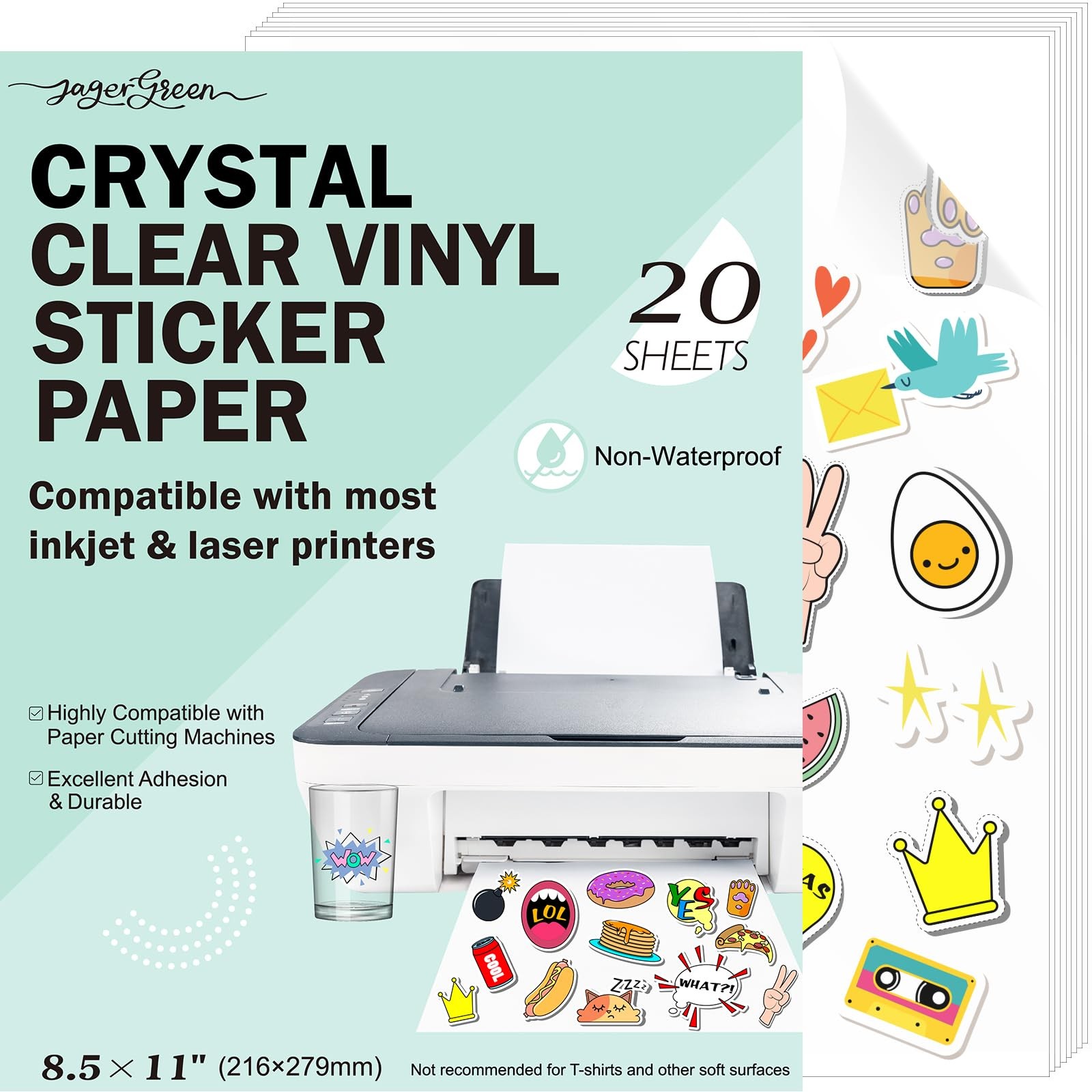 20 Sheets 100% Transparent Sticker Paper for Printing A4 216x279mm, Non…