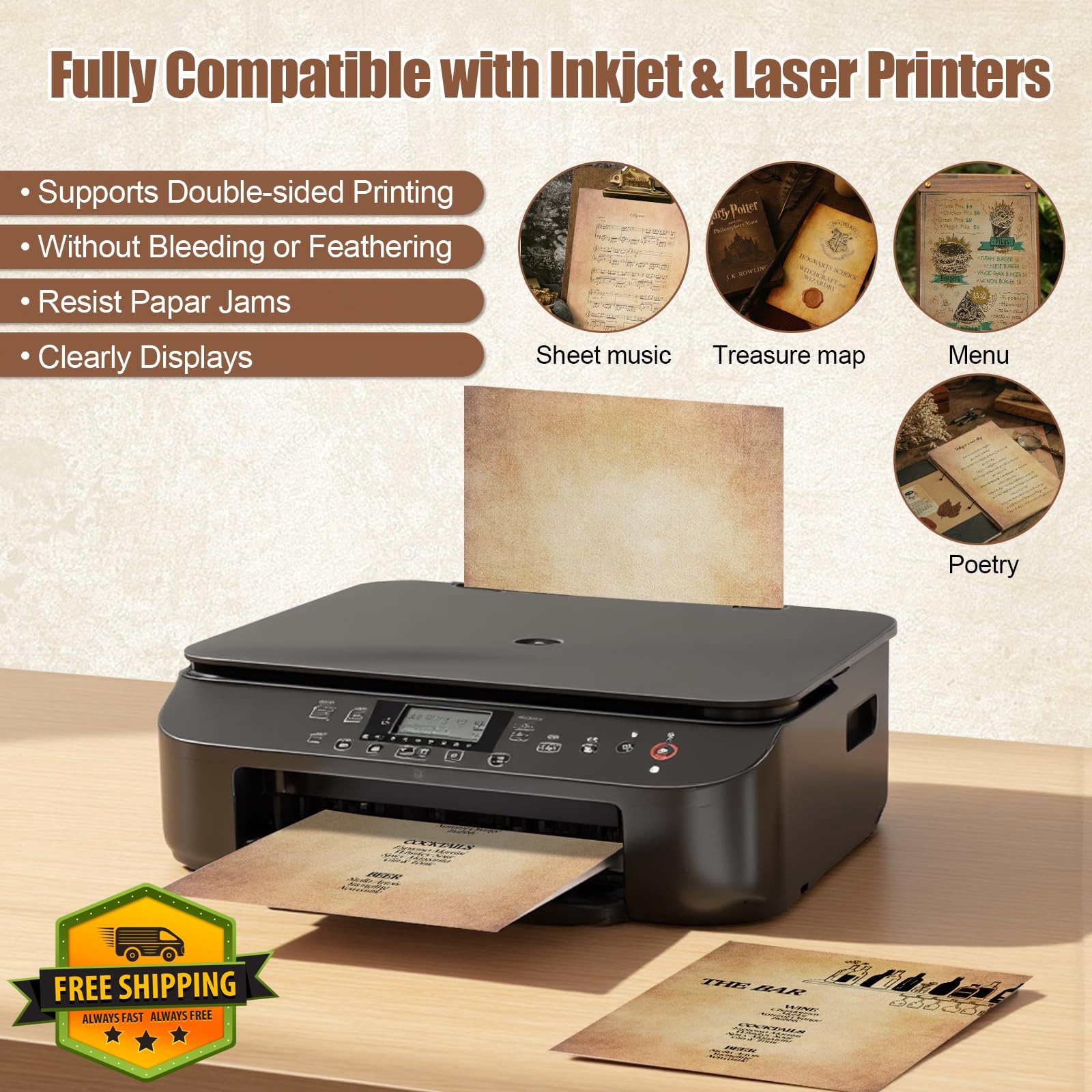 CraftyManor 120 Sheets Vintage Printer Paper