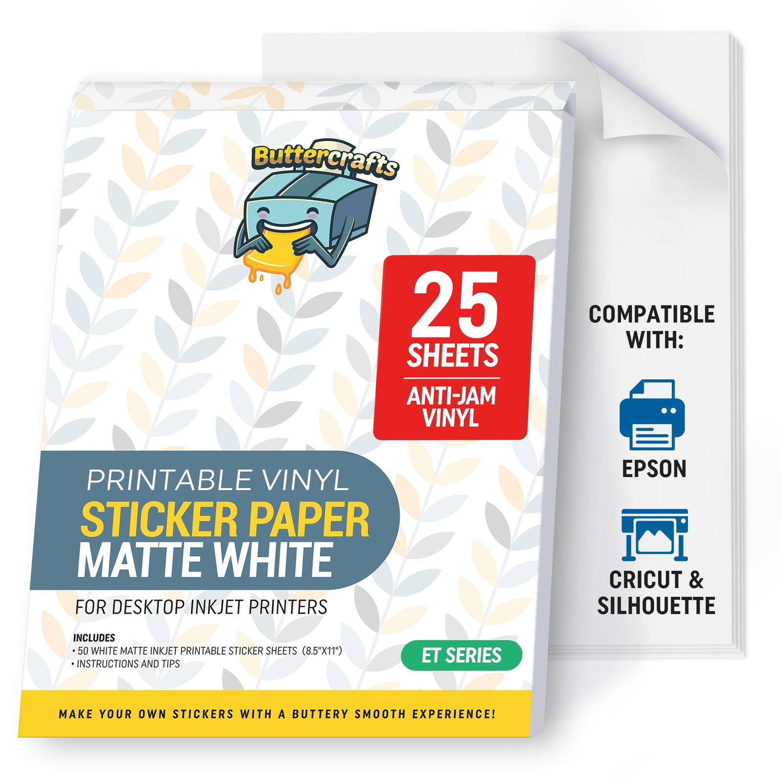 Matte Printable Vinyl Sticker Paper Waterproof 25 Sheets 8.5″x11″, Inkjet Pri…