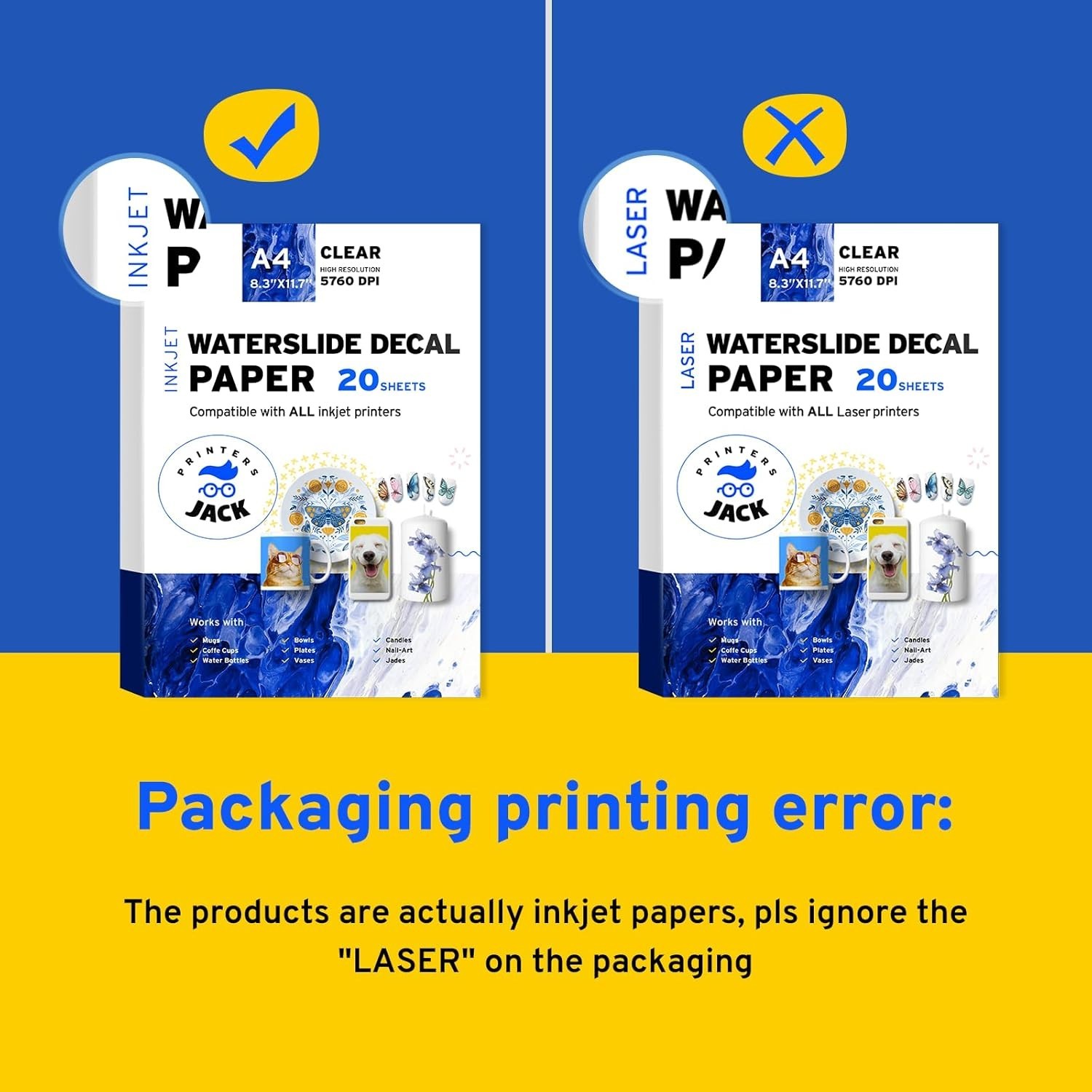 20 A4 Water Slide Decal Sheets – Inkjet Printable for Creative DIY