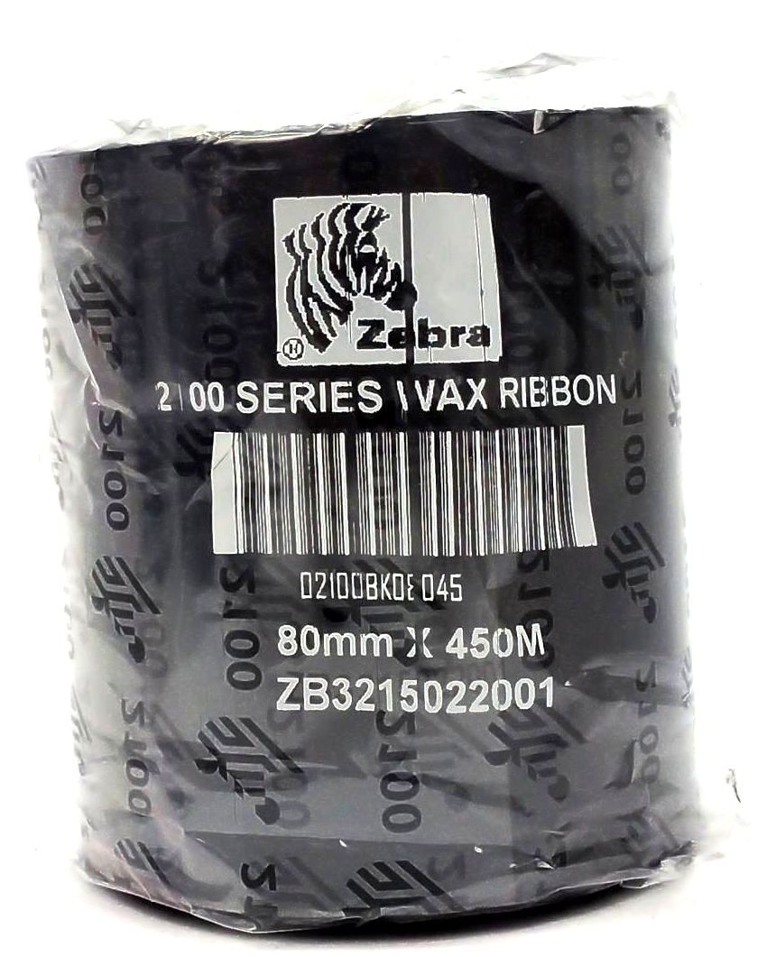 Zebra Wax Ribbons 80mm x 450m 2100 Series 02100BK08045 Black Genuine – 4 Rolls