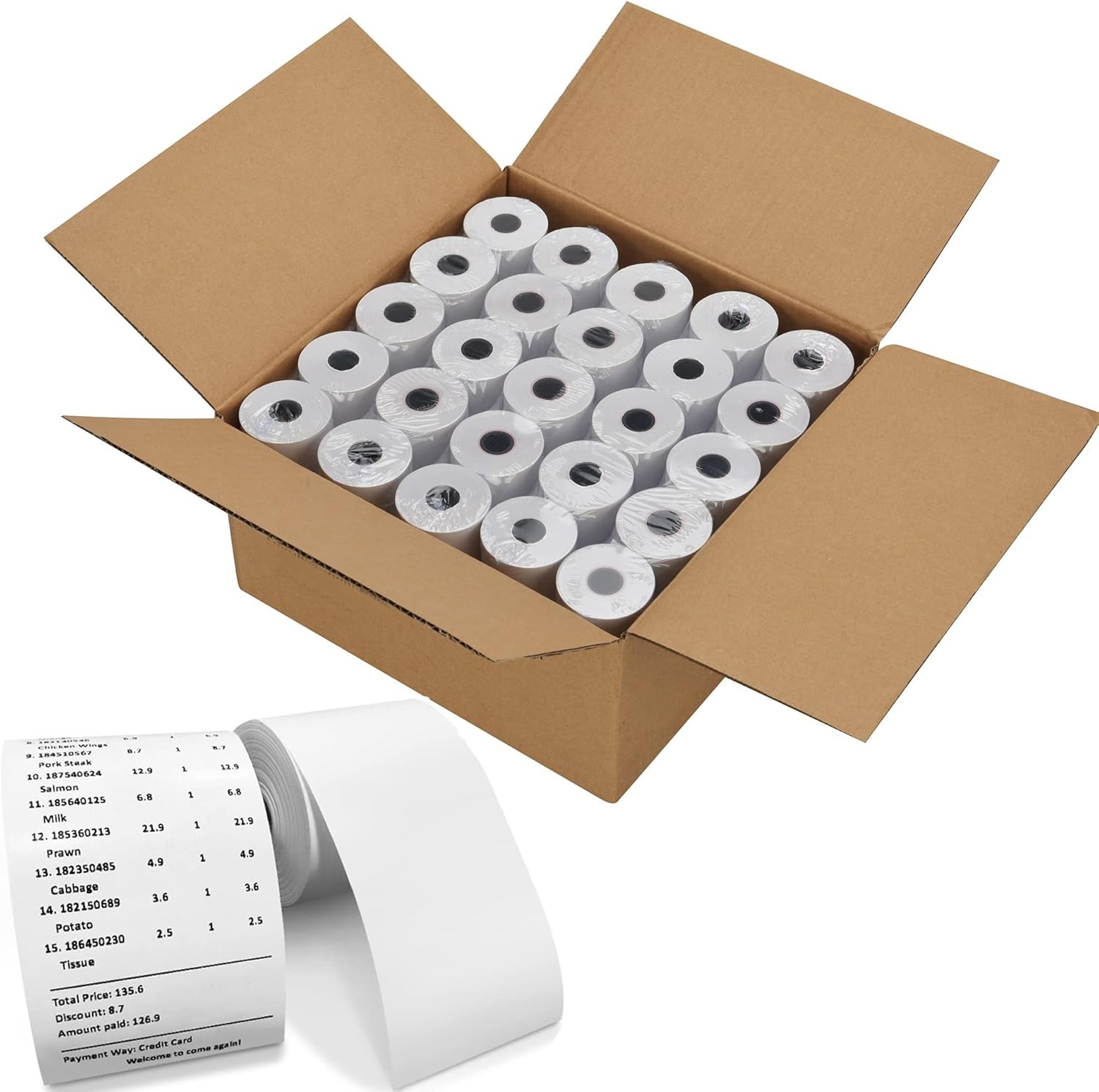 FungLam Thermal Receipt Paper POS Cash Register 100 Rolls, White,Red