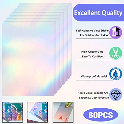 60 Sheets Holographic Laminate Sheets Clear Glitter A4 Size Vinyl Rainbow