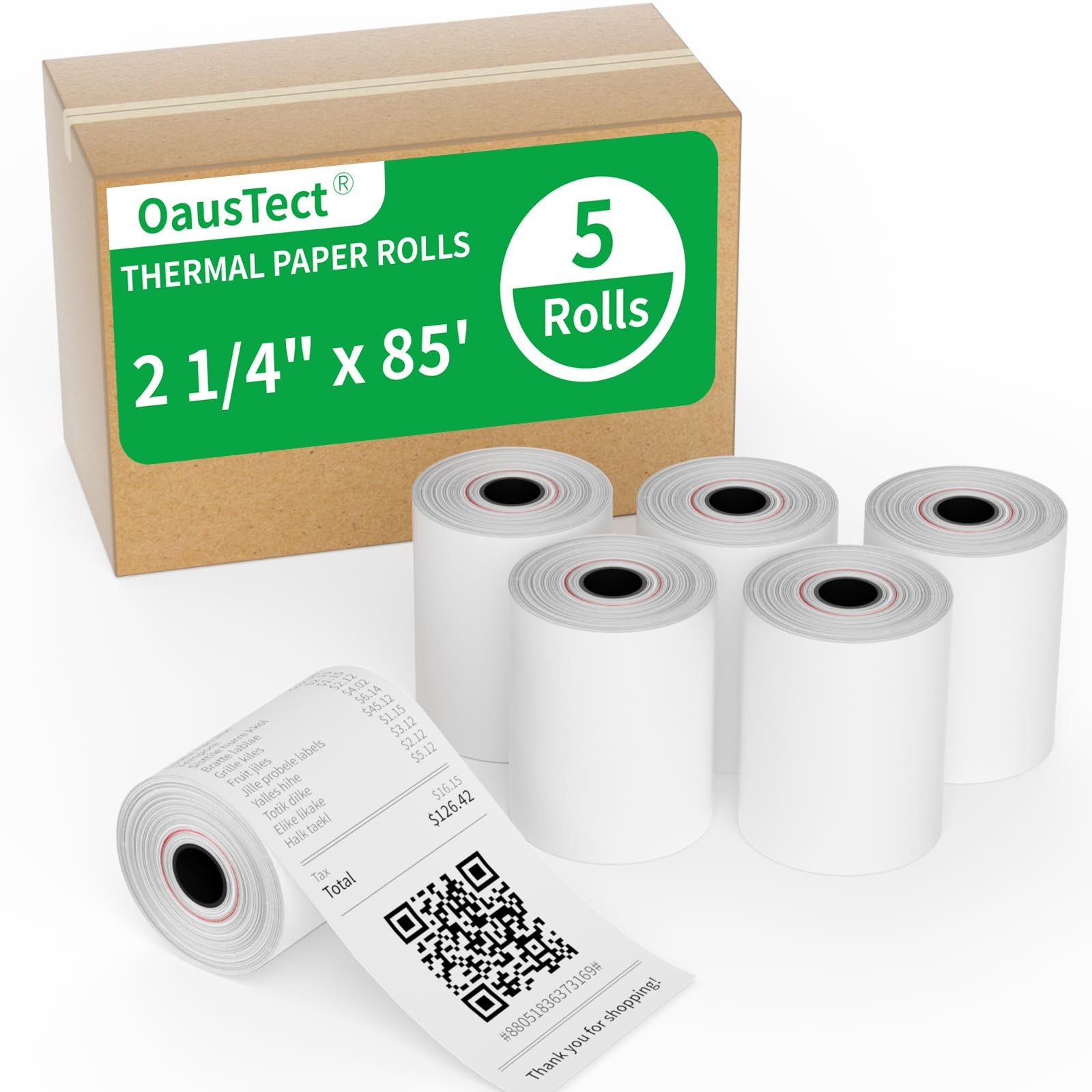 2 1/4 x 85 Thermal Paper Rolls, 5 Rolls 2.25 x 85 ft 2 1/4″ x 85′, white