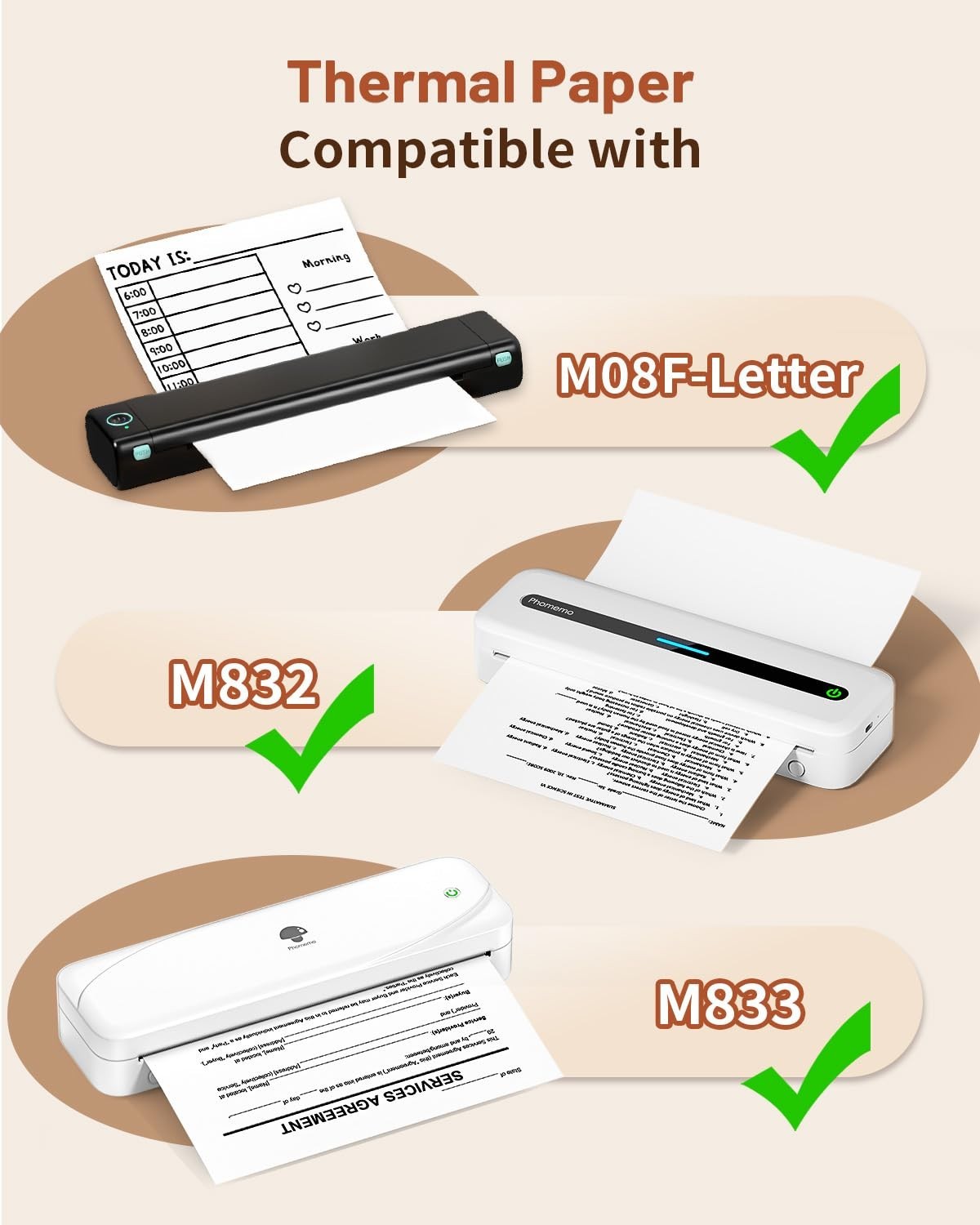 US Letter Thermal Printer Paper – 200 Sheets, 8.5×11″, Compatible with M08F, M83
