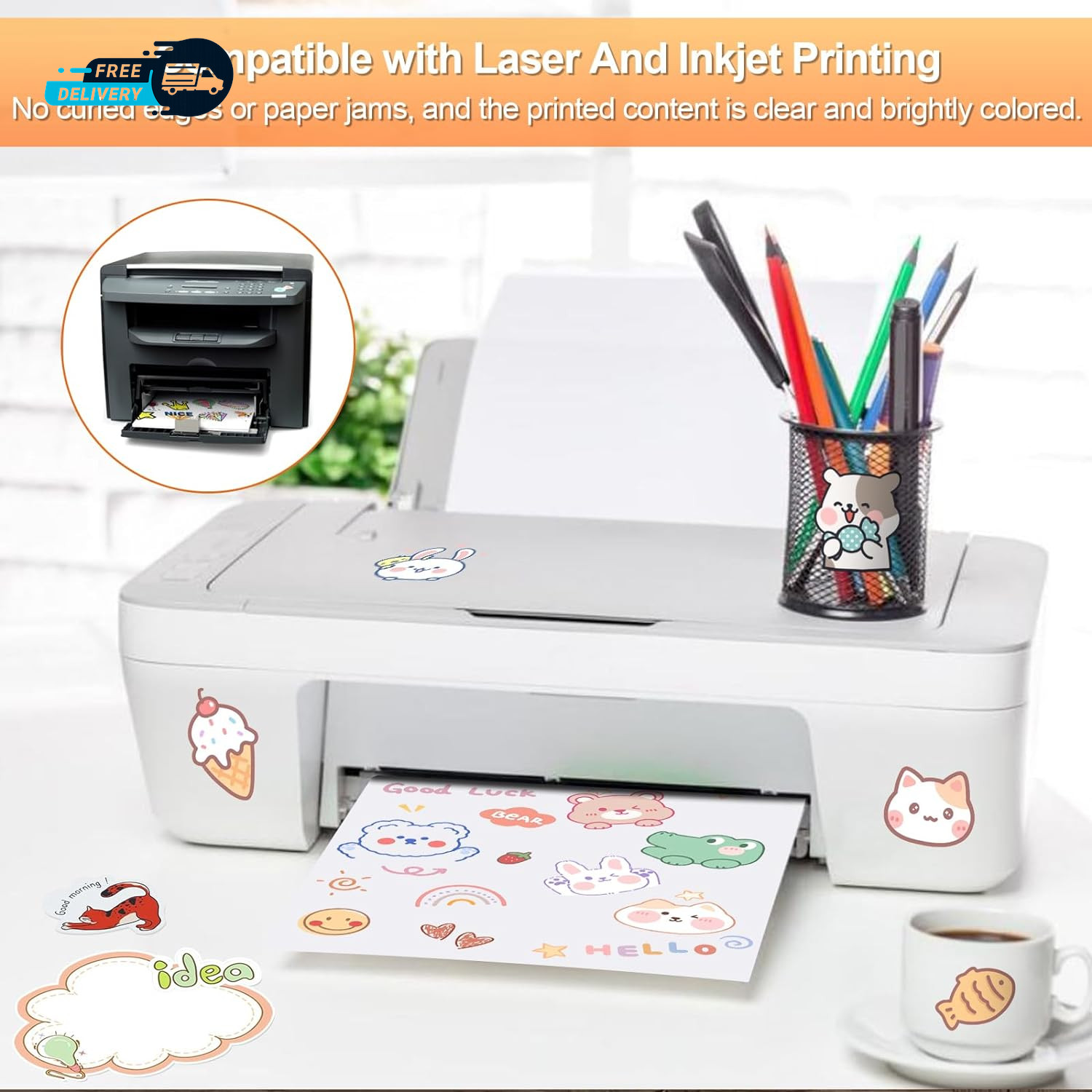 Printable Sticker Paper for Inkjet Printer 40 Sheets 8.5″X11” Matte Sticker