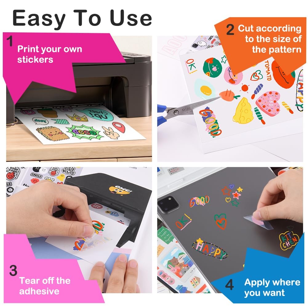 12 Sheets A4 Sticker Paper for Printing, Transparent a4 Self Adhesive Film…