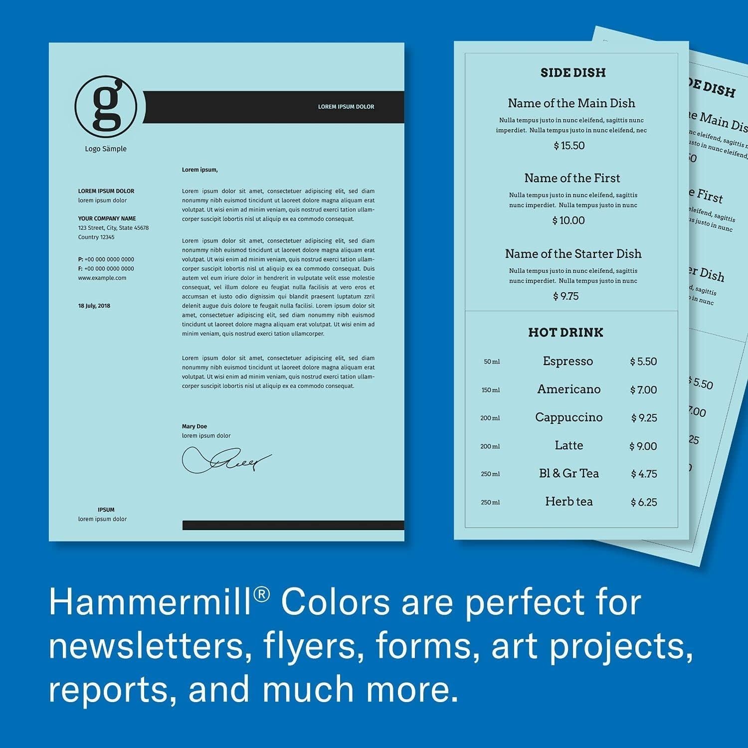 Blue Printer Paper 500 Sheets 20lb Letter Size 8.5×11 FSC Certified