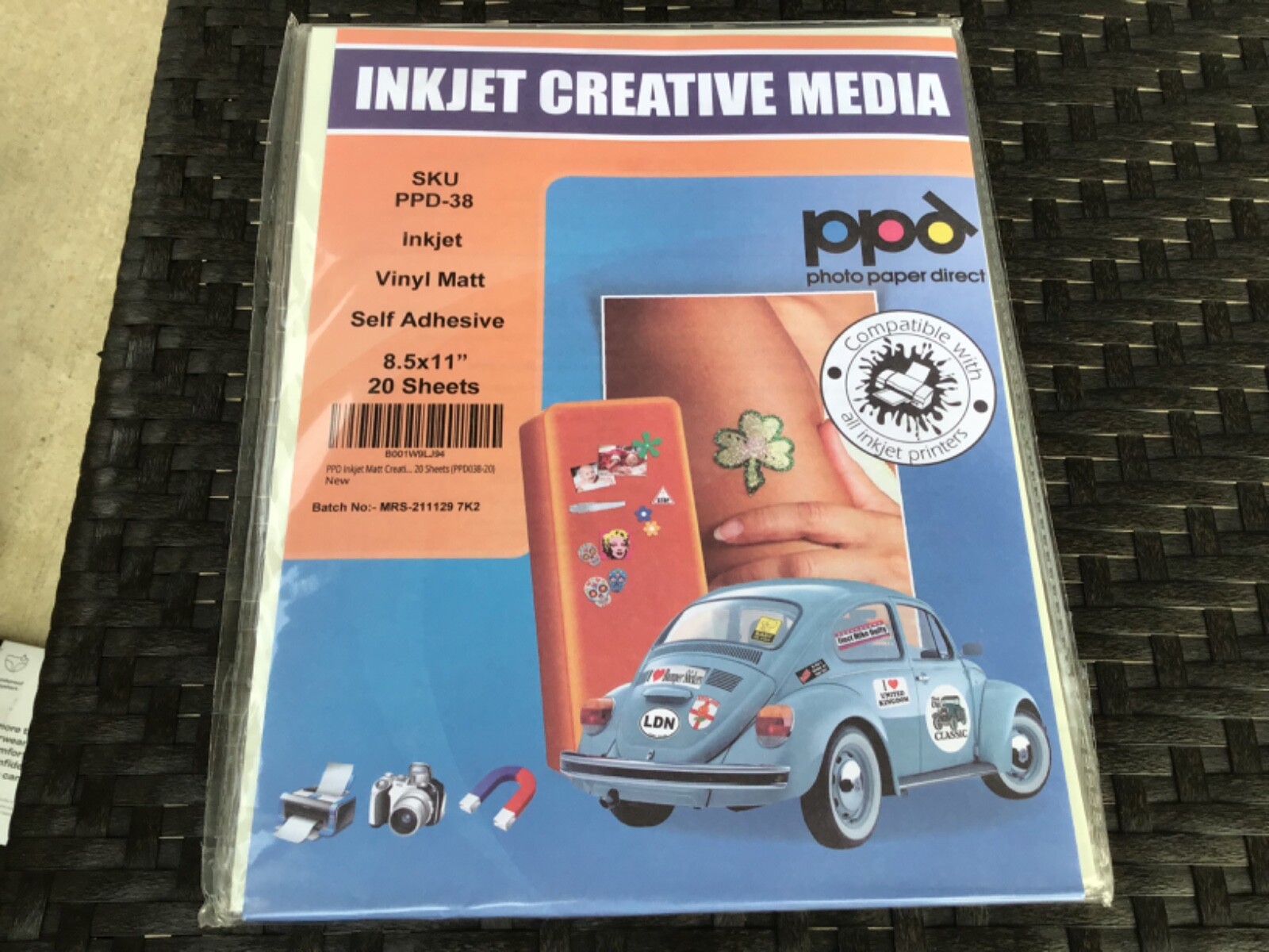 Inkjet creative media sku ppd-38 inkjet vinyl Matt self adhesive 8.5 x11 20 shee