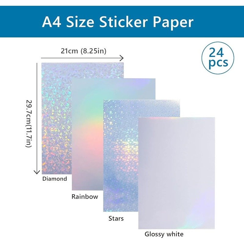 Self Adhesive Holographic Sticker Paper Vinyl Sheets Inkjet Printer 24 Pack New