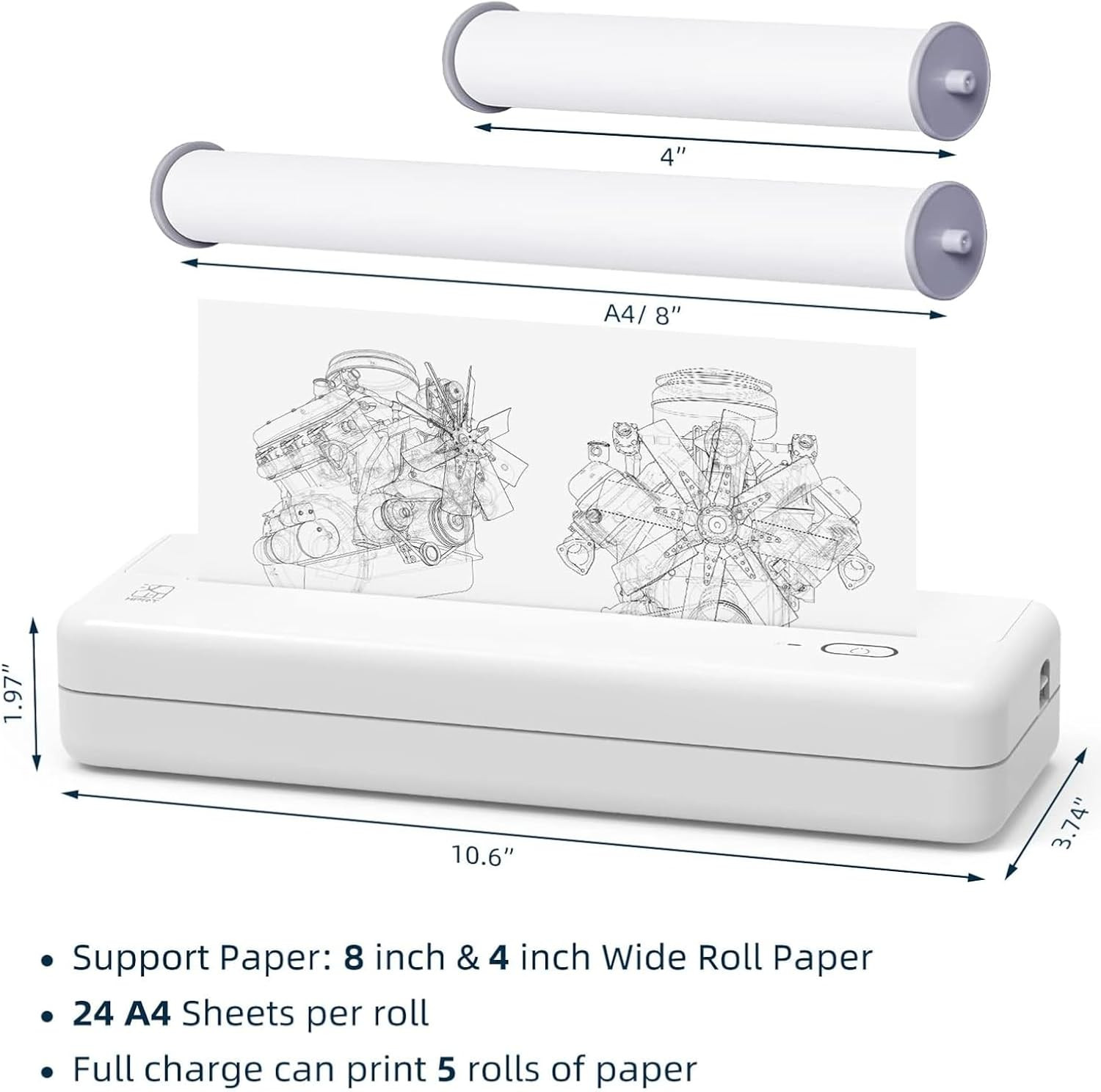 A4 Thermal Printer Paper Rollx2, 8.3 Inches Wide Compatible with