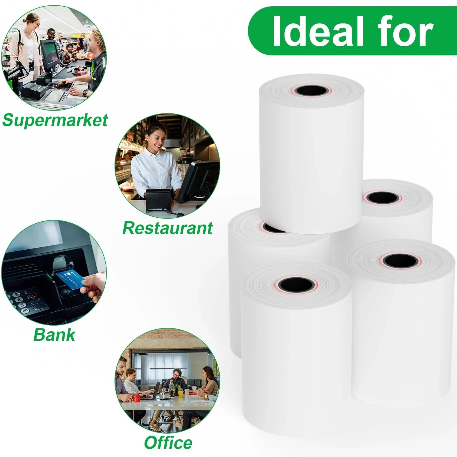 2 1/4 x 85 Thermal Paper Rolls, 5 Rolls 2.25 x 85 ft 2 1/4″ x 85′, white
