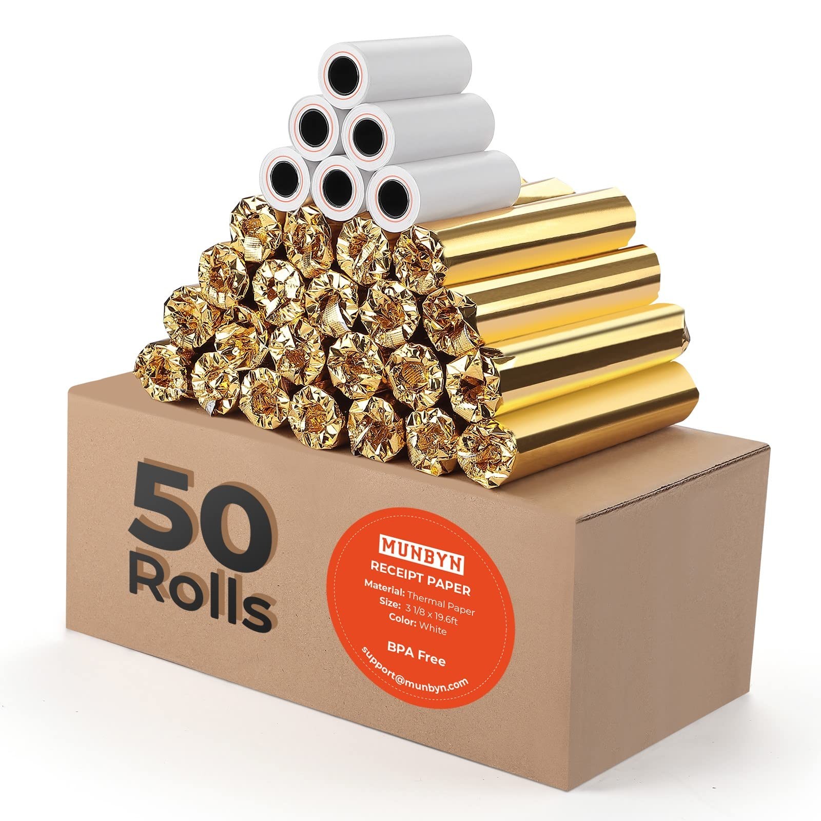 MUNBYN Thermal Receipt Paper 3 1/8 x 19.6ft, 50 Rolls 3 1/8″ x 19.6′, White