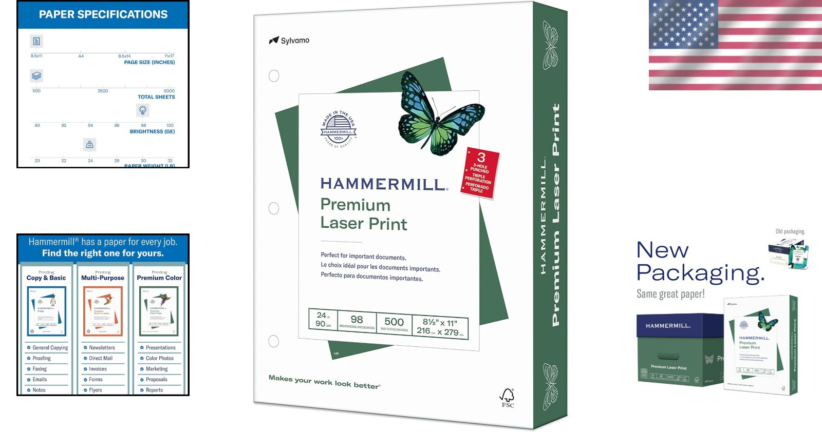 High-Quality 98 Bright 8.5×11 Laser Print Paper, 24lb, 500 Sheets, Jam-Free