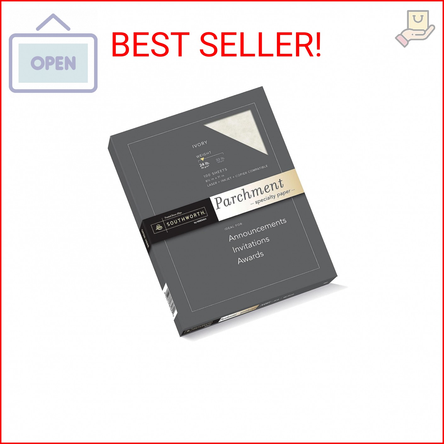 Southworth P984CK336 Parchment Specialty Paper, Ivory, 24lb, 8 1/2 x 11, 100 She