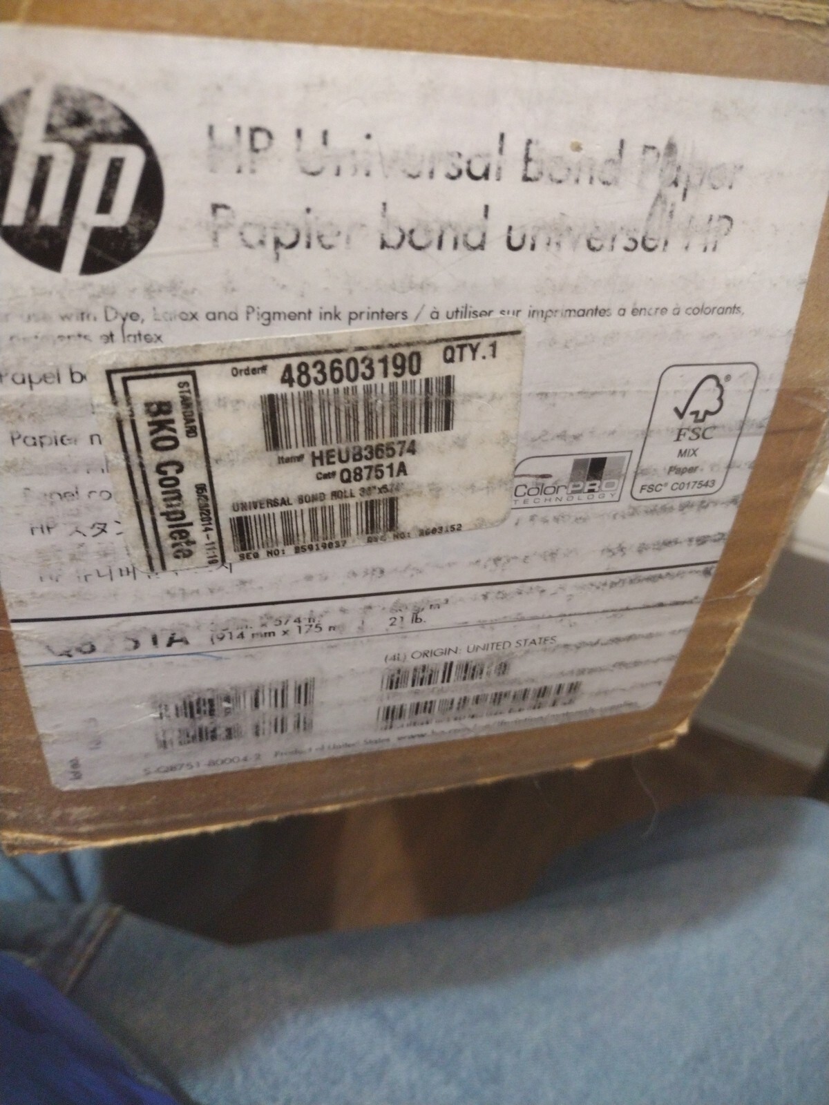 HP JOMBO ROLL Universal Bond Paper 36 Inches X 570 Feet Roll 175M