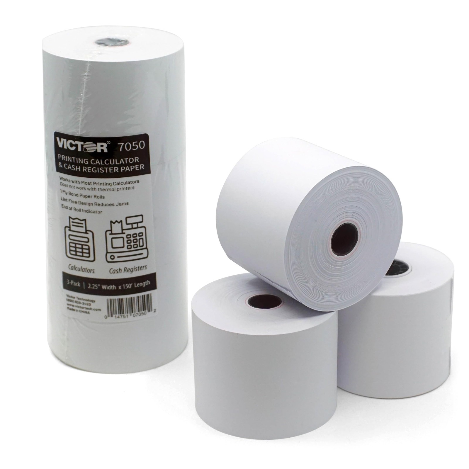 Victor 7050 Compact White Paper Rolls for Handheld and Portable Printing Calc…