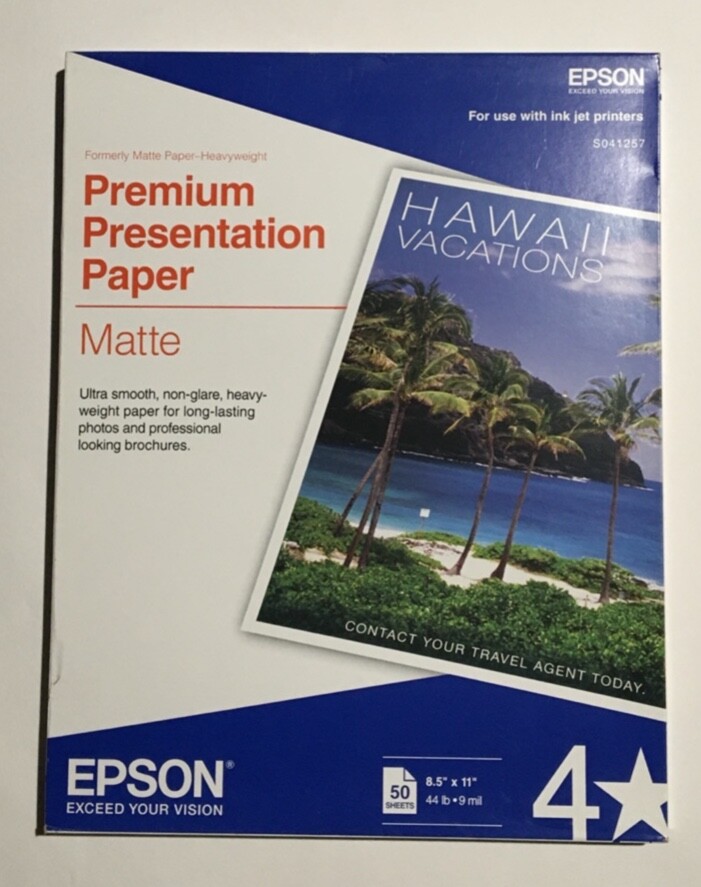 NEW/SEALED EPSON Premium Presentation Paper Matte 8.5 x11~50 Sheets 010343818323