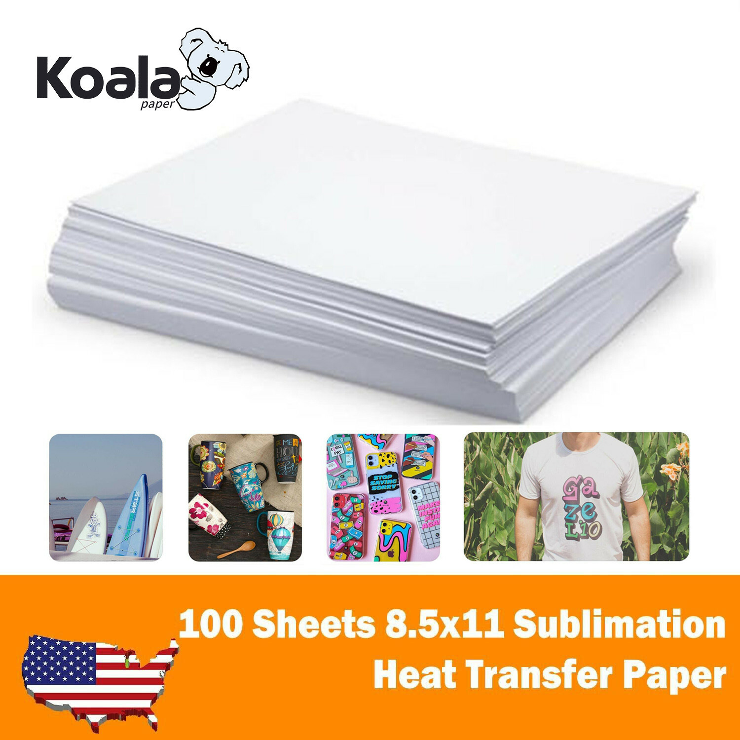 Koala Sublimation Paper Heat Transfer 8.5×11 100 Sheets for Inkjet Printer Epson