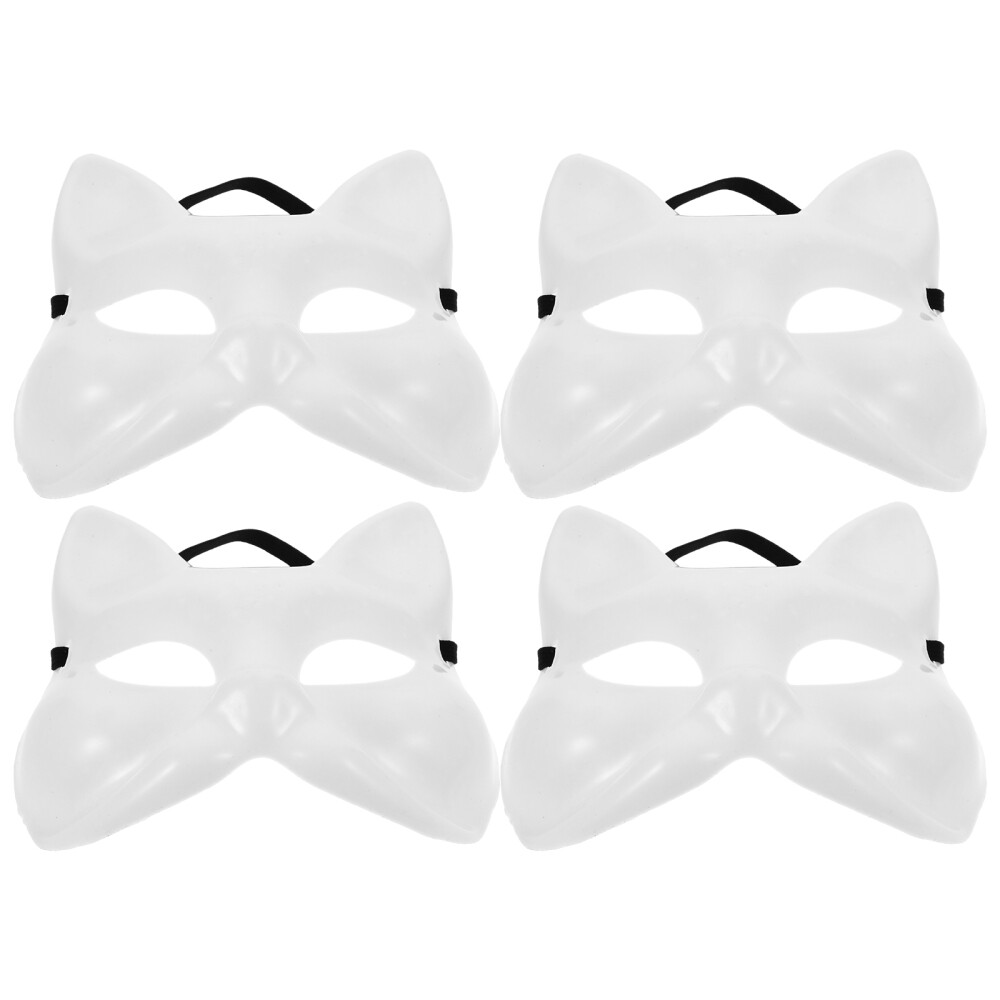 4PCS Blank Masks DIY White Mask Fox Unpainted Animal Masquerade Costume