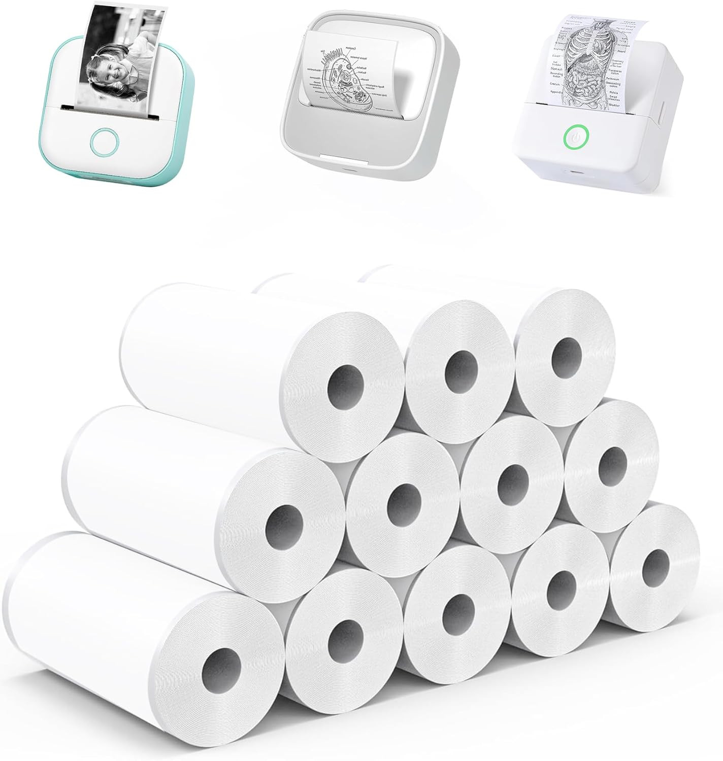 12 Rolls Mini Thermal Printer Sticker Paper Self-Adhesive, Notebuddy Mini Printe
