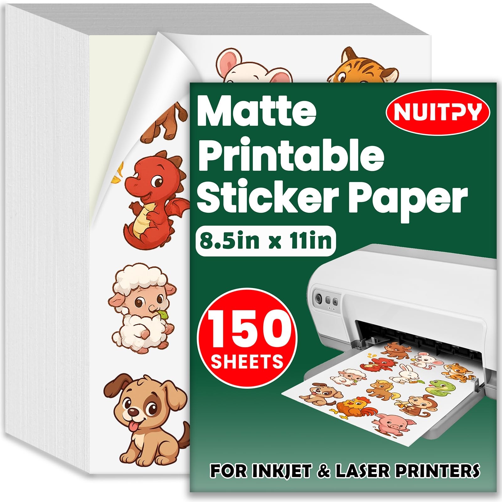 150 Sheets Matte Sticker Paper, 8.5in x 11in Sticker Paper for Inkjet & Laser…