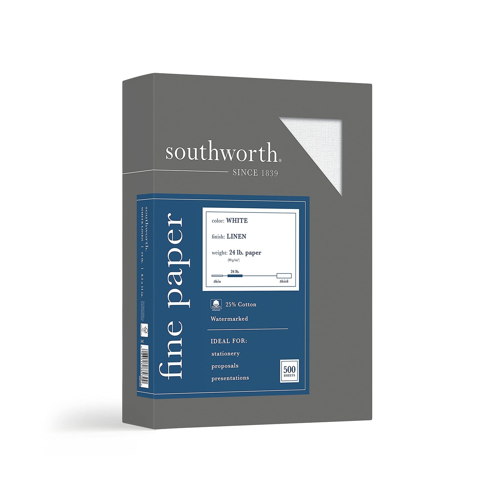 Southworth 25% Cotton Business Paper, 8.5 x 11″, 24 lb/90 gsm, Linen Finish, …