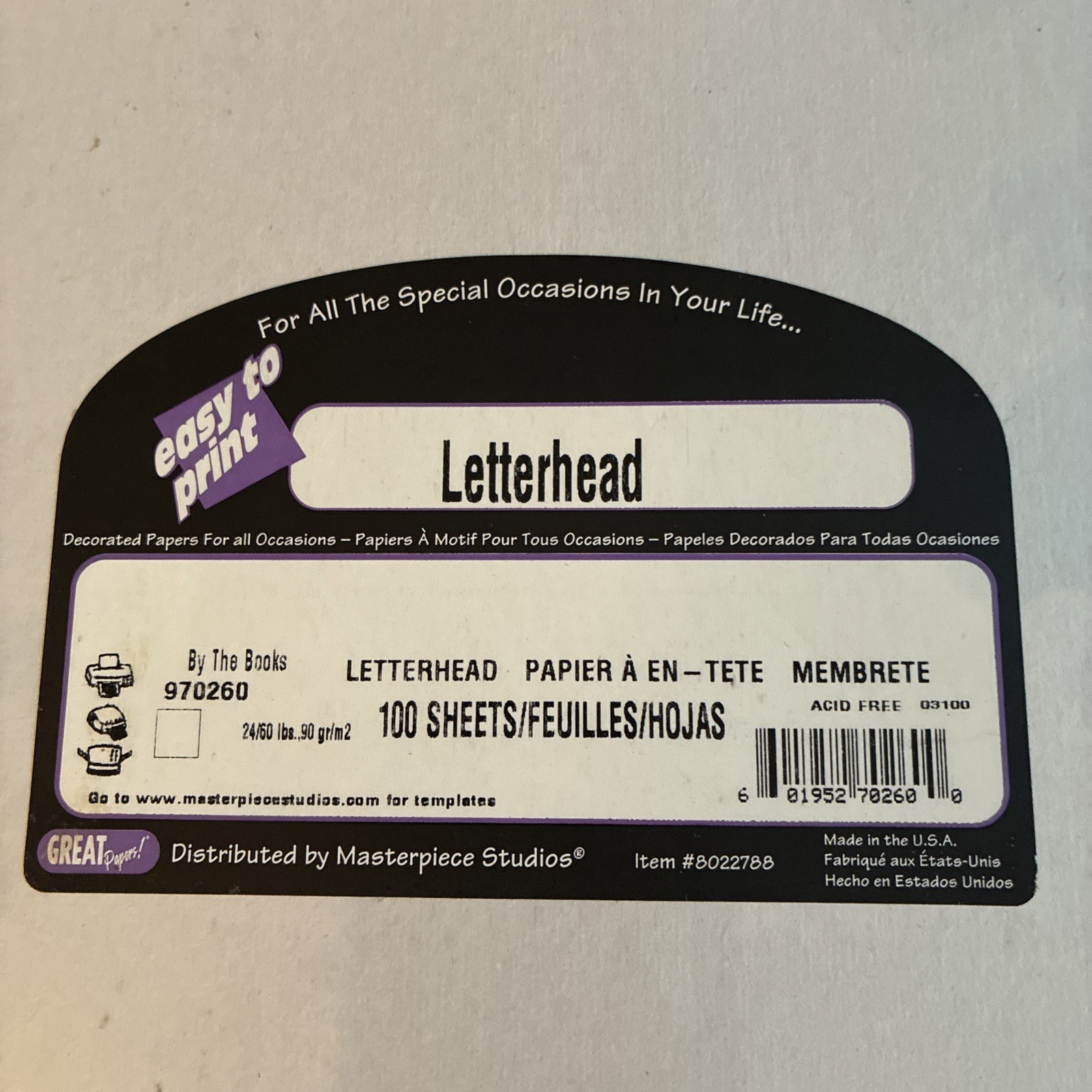 GREAT PAPERS Letterhead 100 Sheets BY THE BOOKS Printer Paper 8.5”x11” NOS