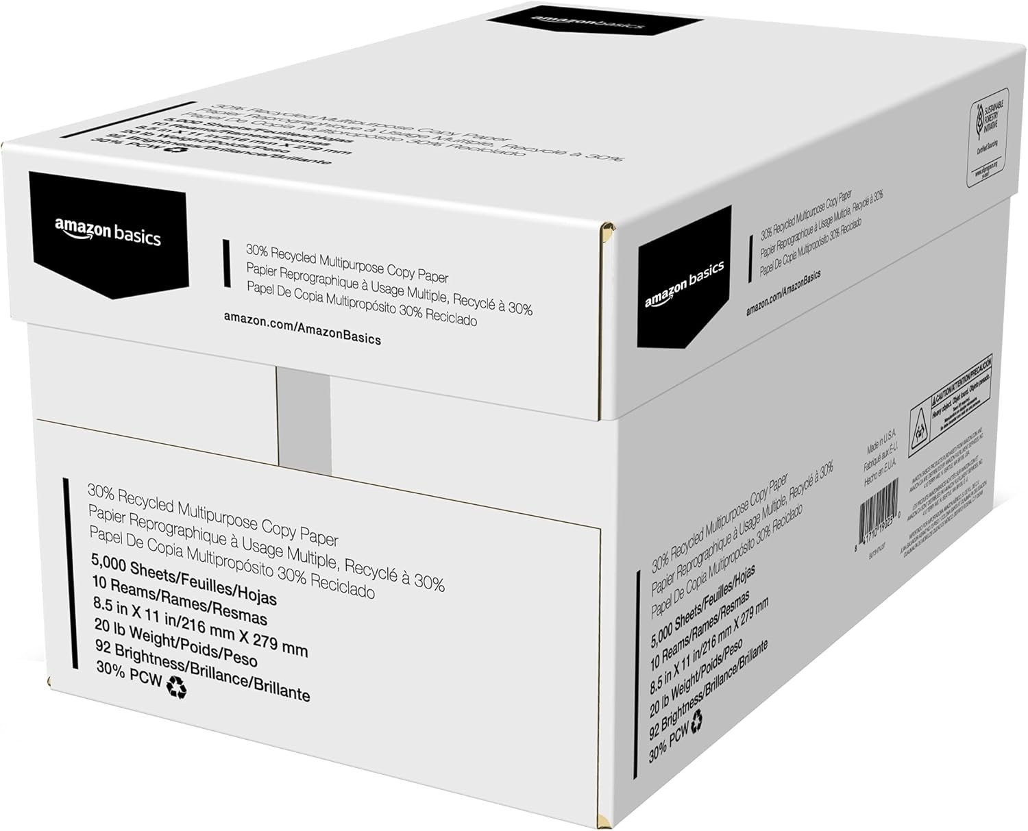 30% Recycled 8.5×11 Printer Paper, 5000 Sheets, 92 Bright – Eco-Friendly Choice