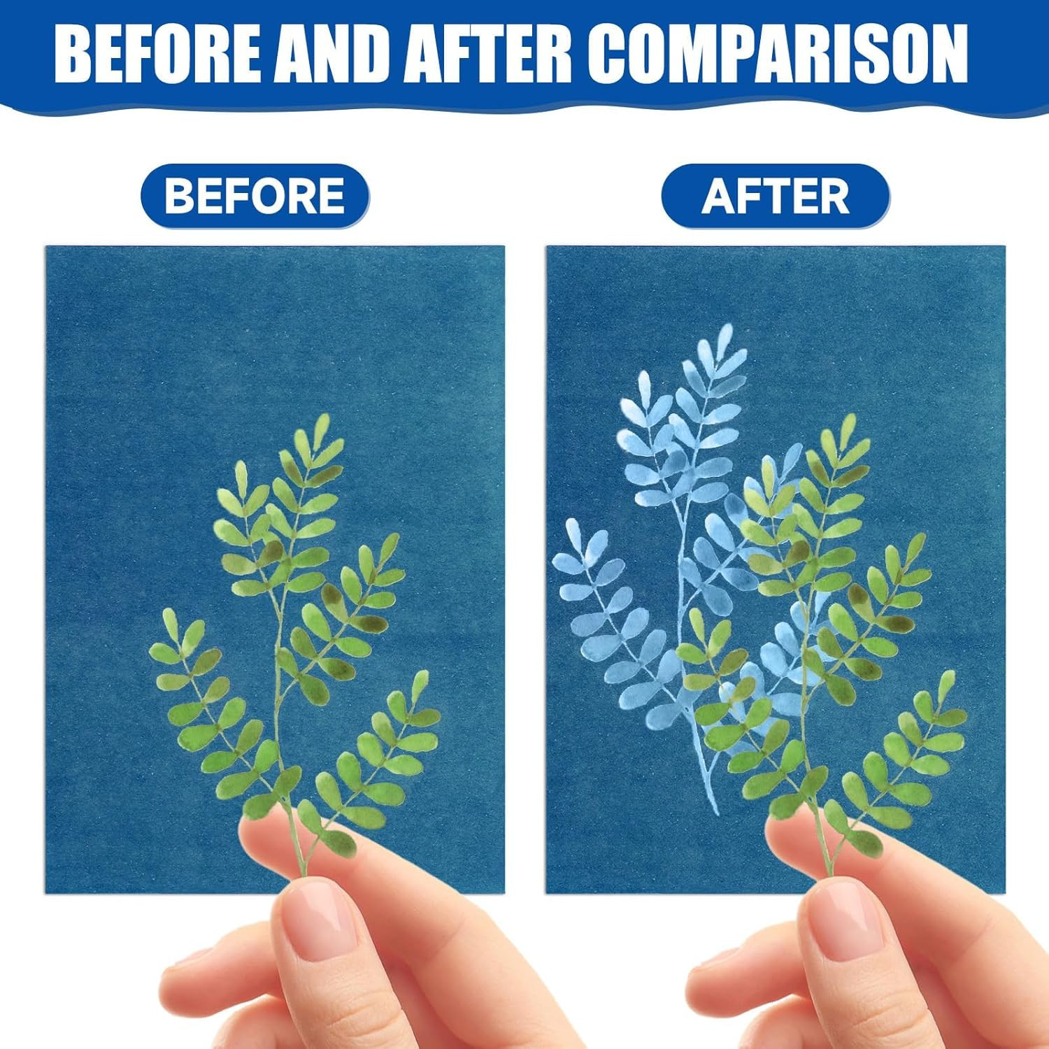 100 Pcs Cyanotype Paper, High Sensitivity Sun Art Paper Kit with 2 Clear Sleeves