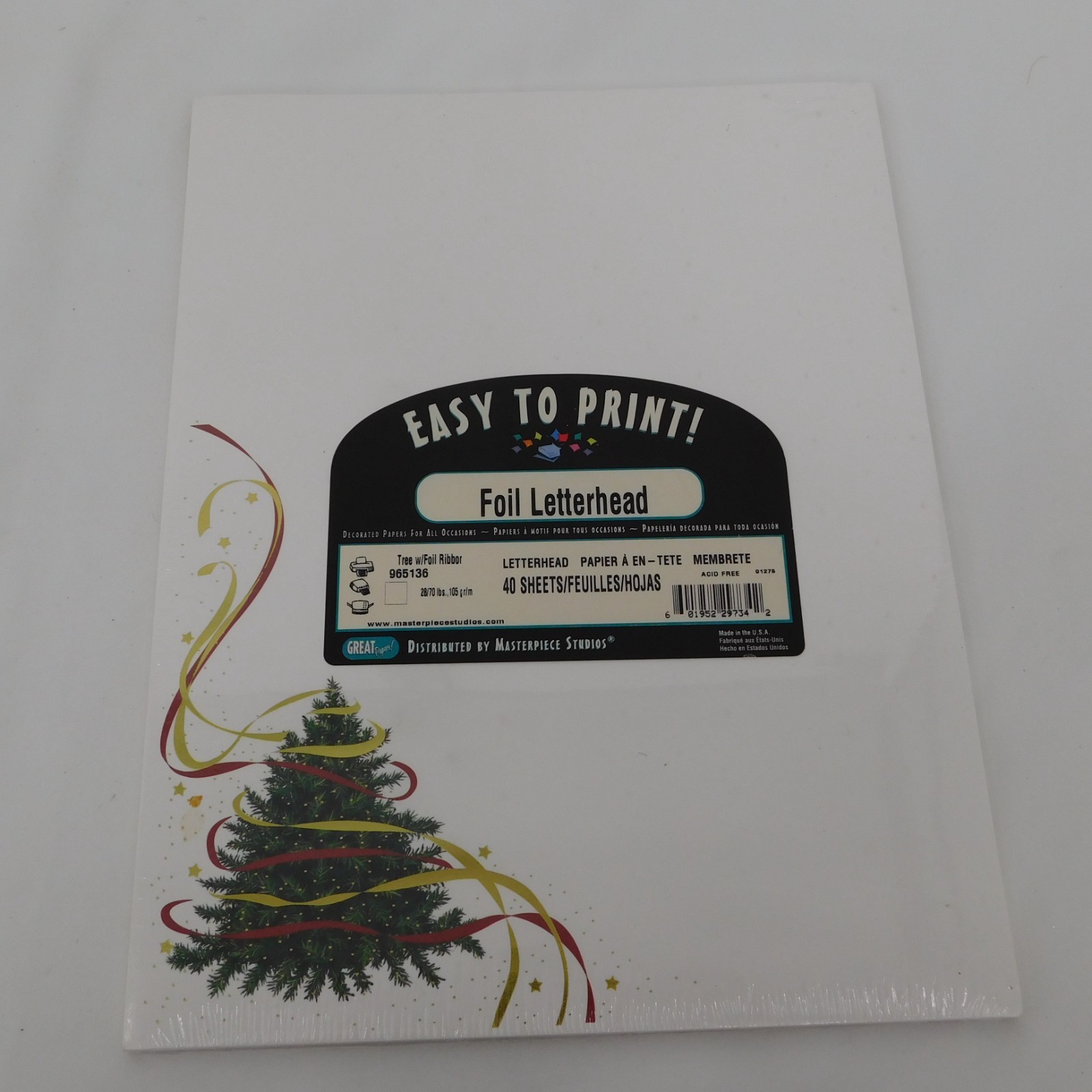 Christmas Tree Foil Ribbon Letterhead Easy to Print 40 Sheets Computer Paper New