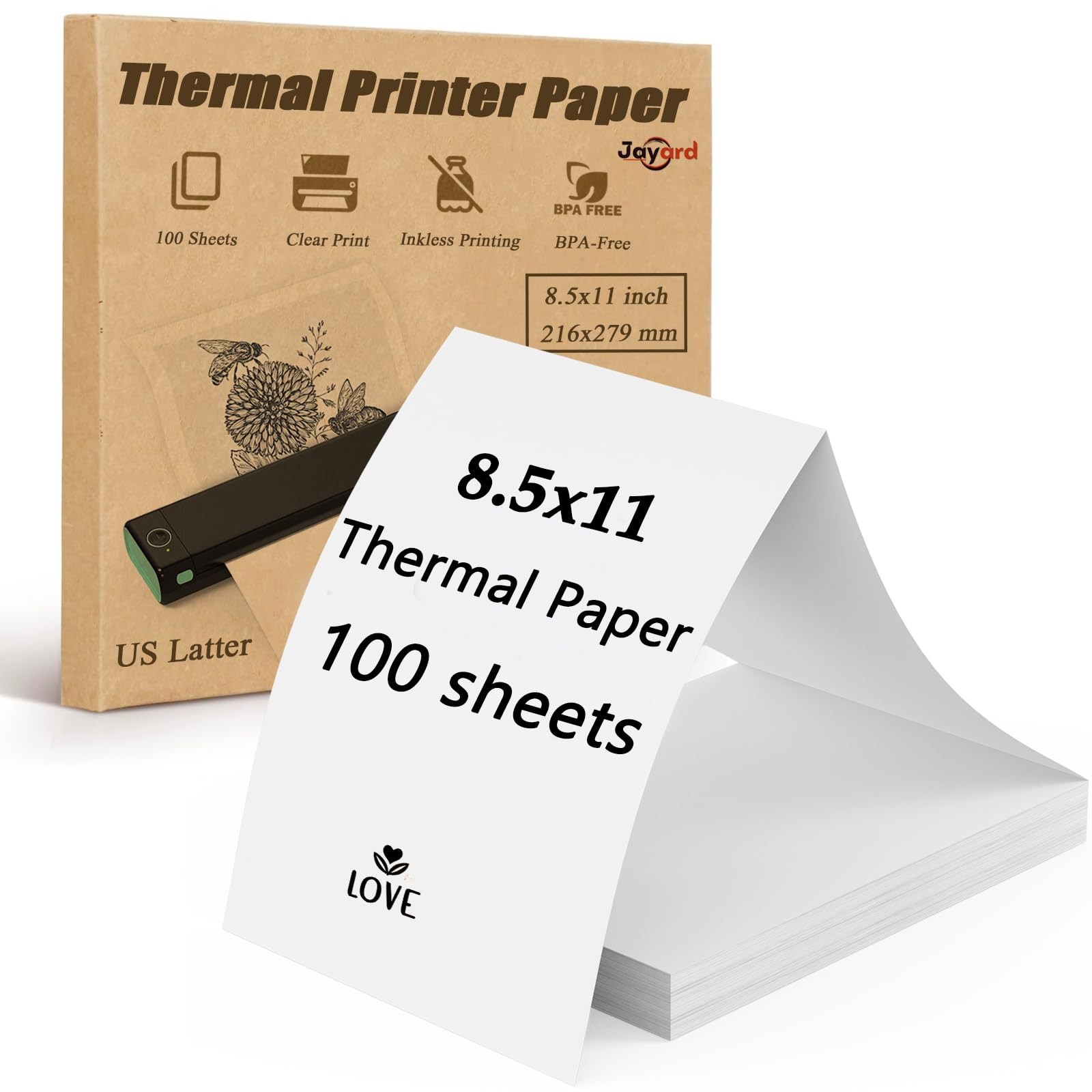 Thermal Printer Paper 8.5 X 11, 100 Sheets 8.5x11in, 100 Sheets, white